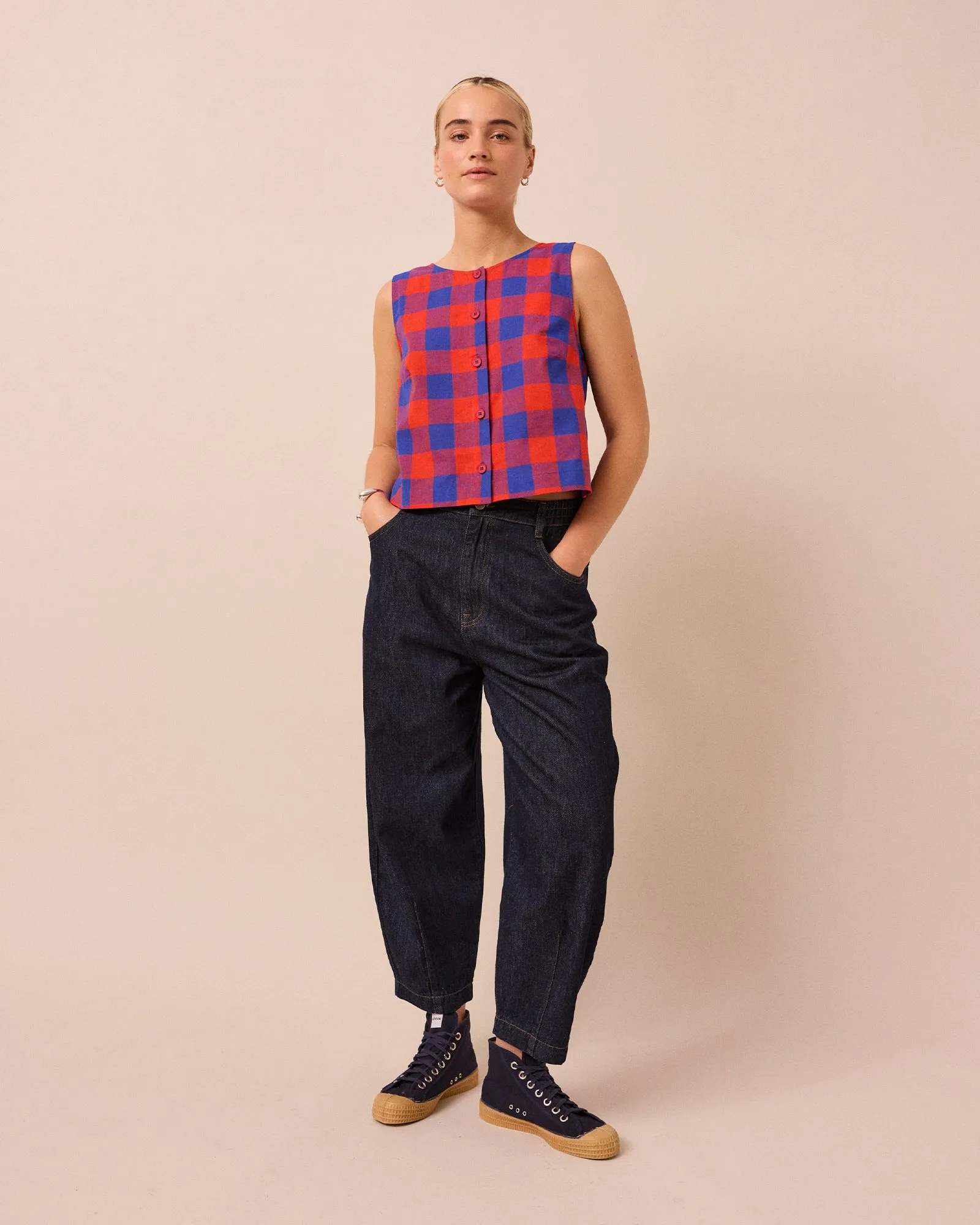 Elodie Red & Blue Check Cotton Linen Top sold by Beyond Nine product image thumbnail 3