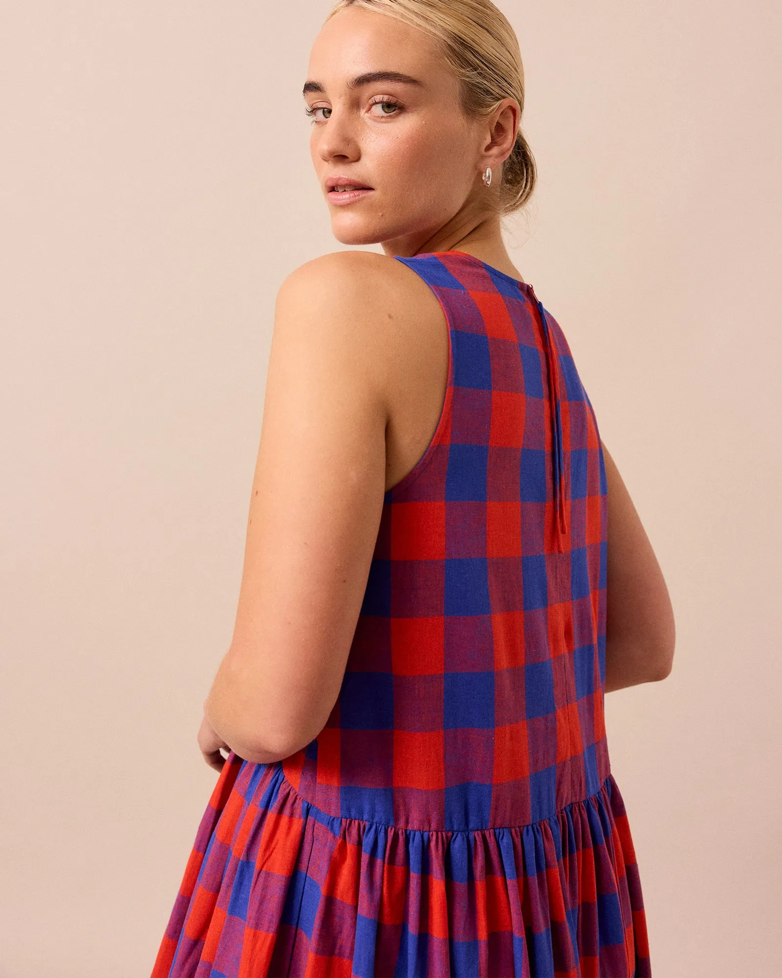 Dakota Red & Blue Check Cotton Linen Dress sold by Beyond Nine product image thumbnail 4