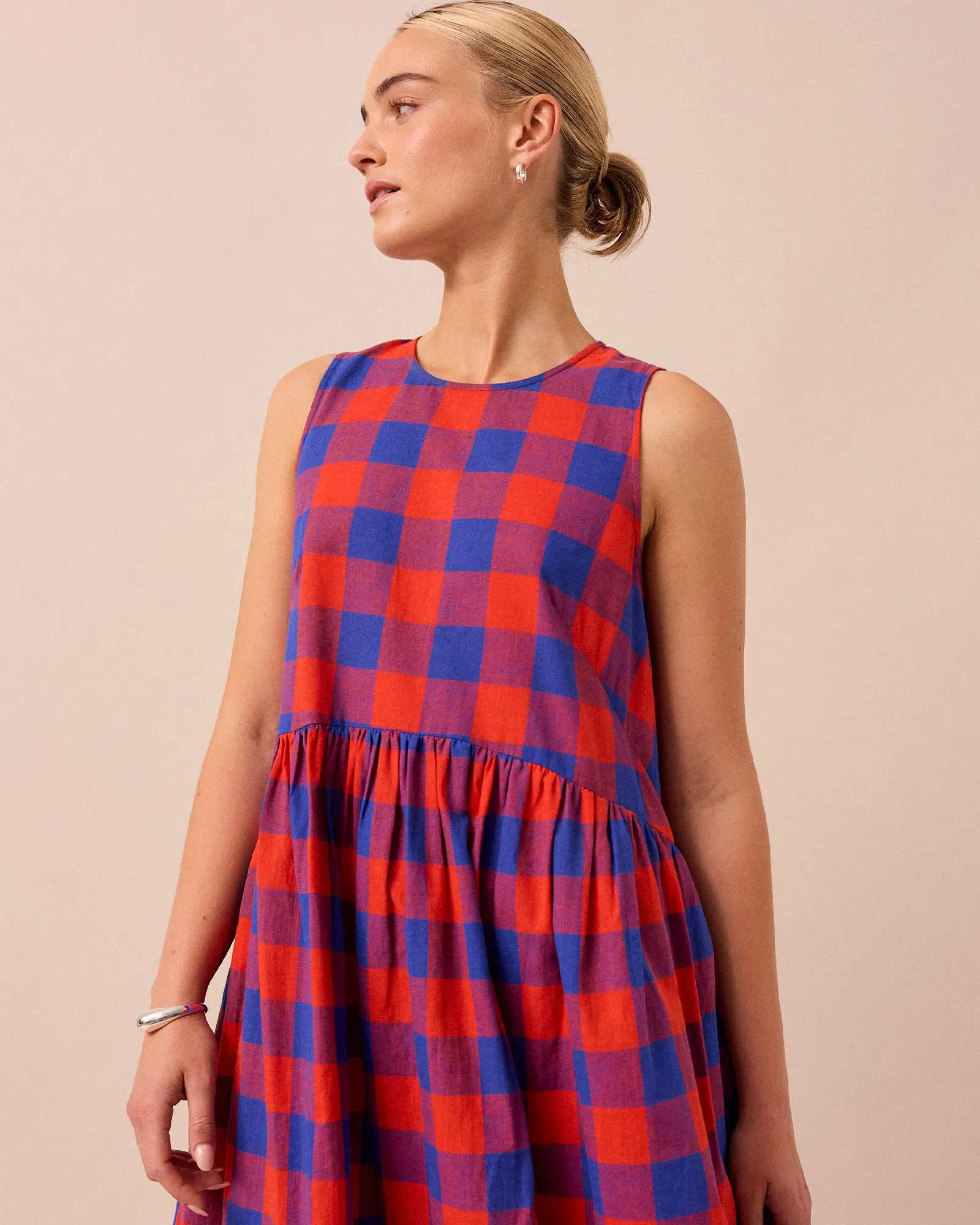 Dakota Red & Blue Check Cotton Linen Dress sold by Beyond Nine product image thumbnail 5