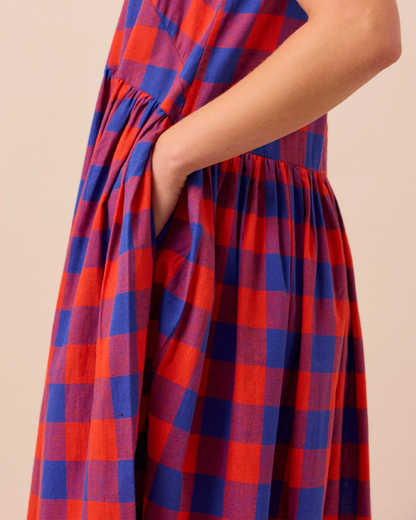 Dakota Red & Blue Check Cotton Linen Dress sold by Beyond Nine product image thumbnail 2