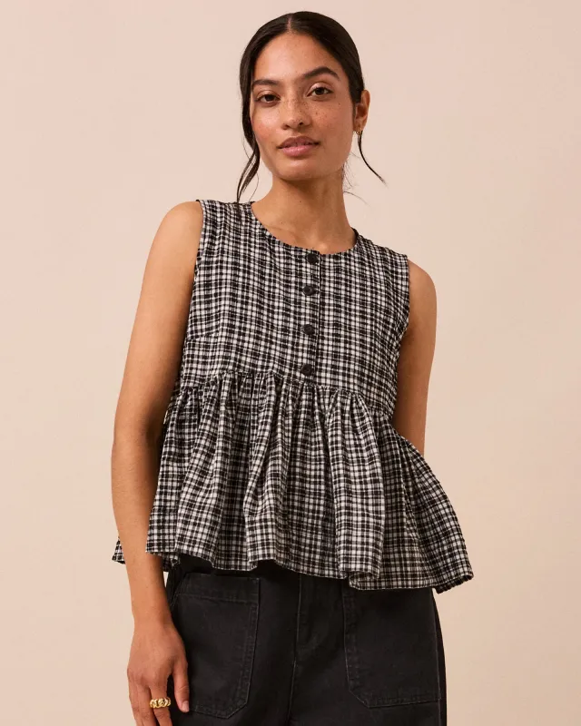 Anais Black & White Gingham Seersucker Top sold by Beyond Nine