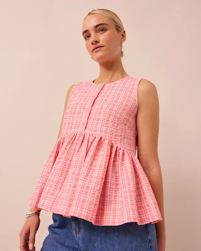 Anais Pink Gingham Seersucker Top sold by Beyond Nine