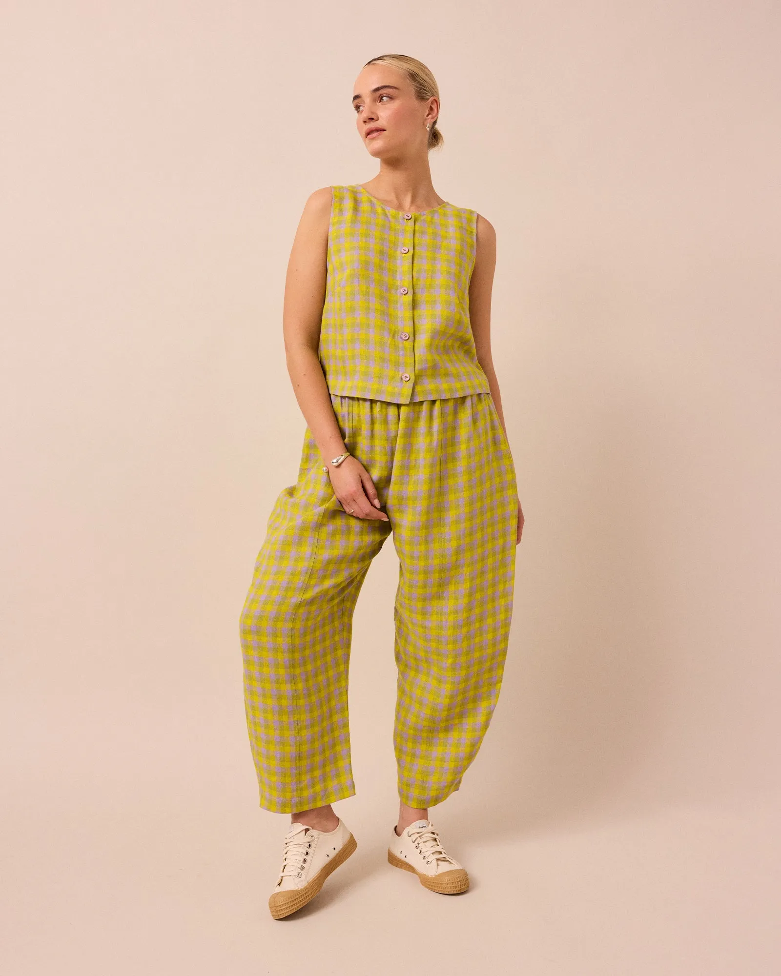 Mabel Citrine Check Linen Trousers sold by Beyond Nine product image thumbnail 4