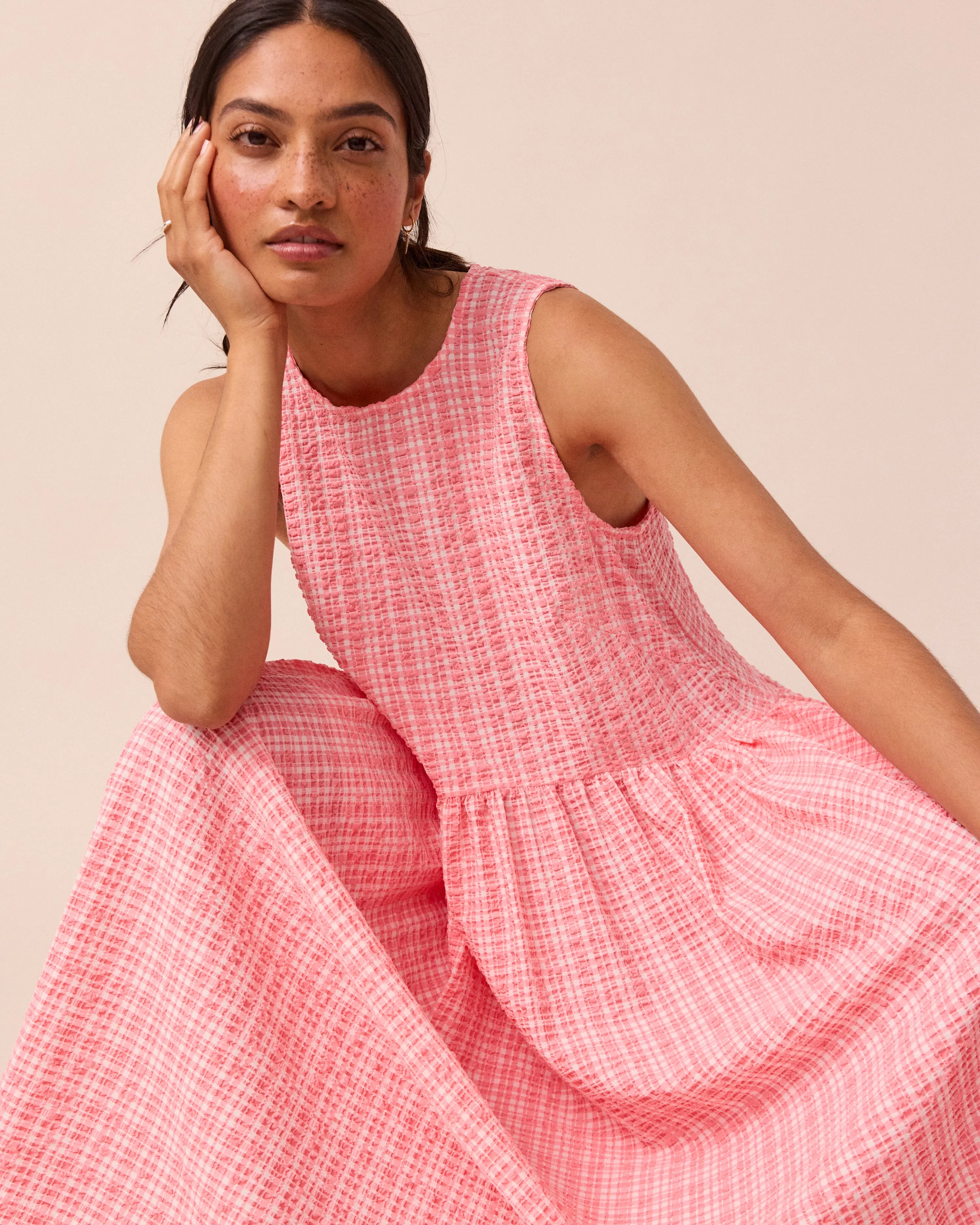 Dakota Pink Gingham Seersucker Dress sold by Beyond Nine product image thumbnail 5