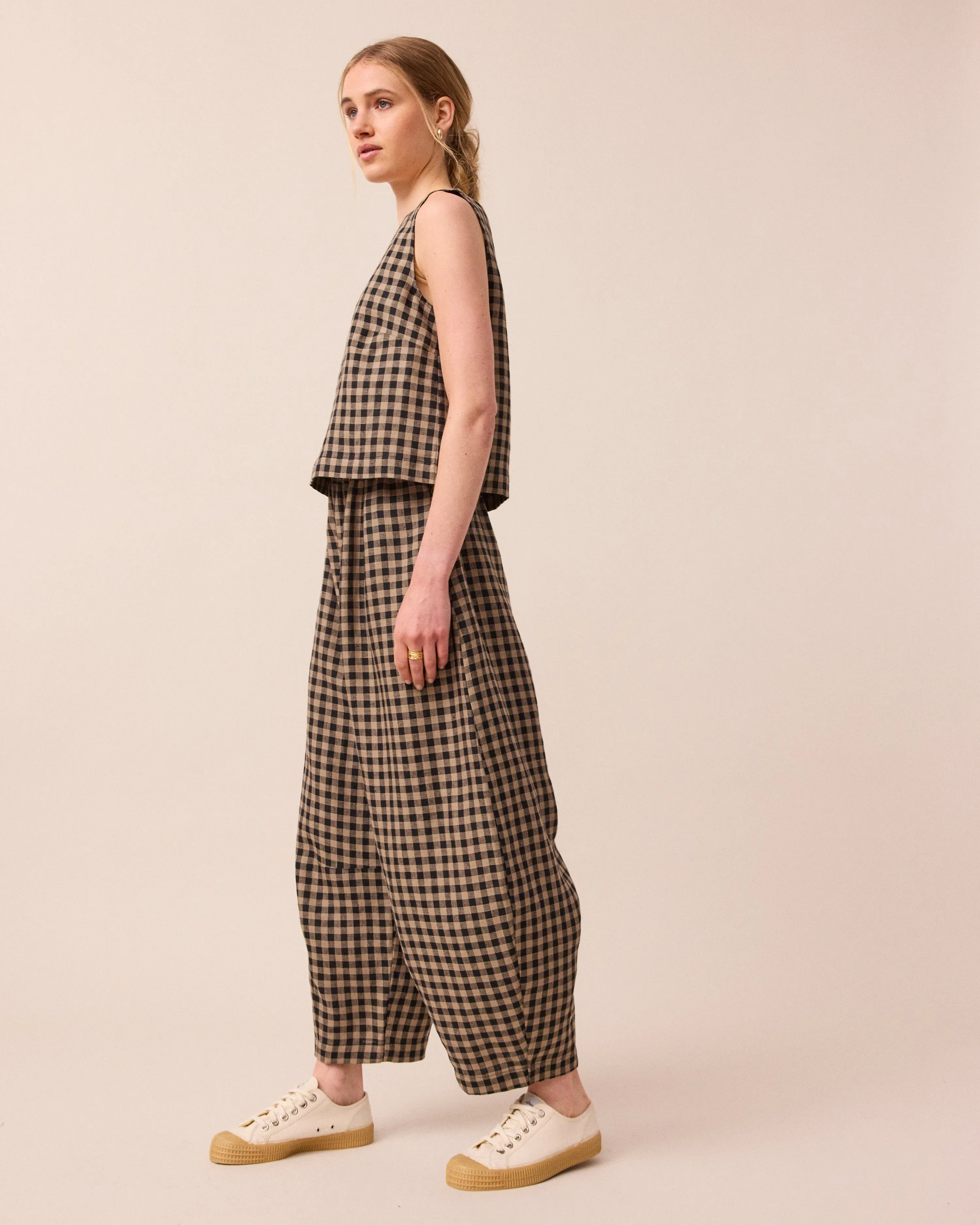 Esme Coffee Gingham Linen Top sold by Beyond Nine product image thumbnail 2