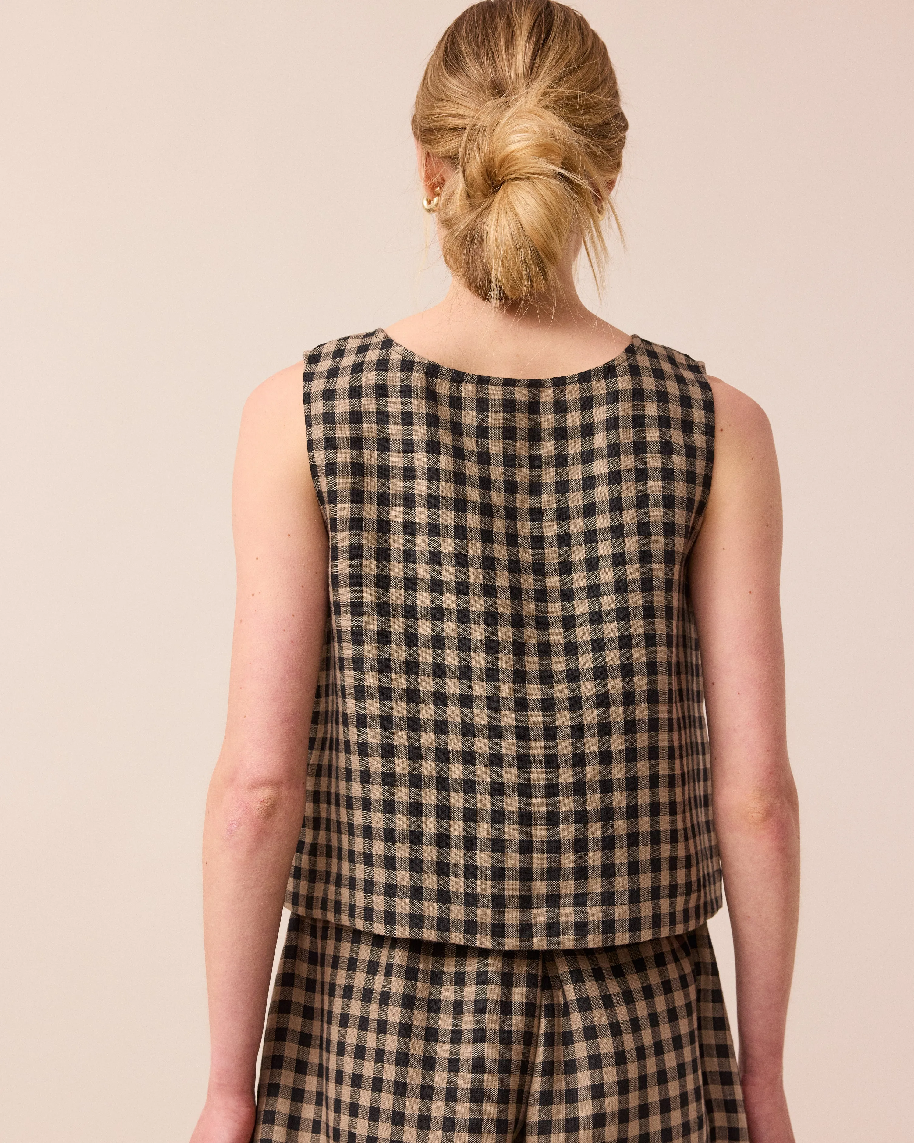 Esme Coffee Gingham Linen Top sold by Beyond Nine product image thumbnail 3