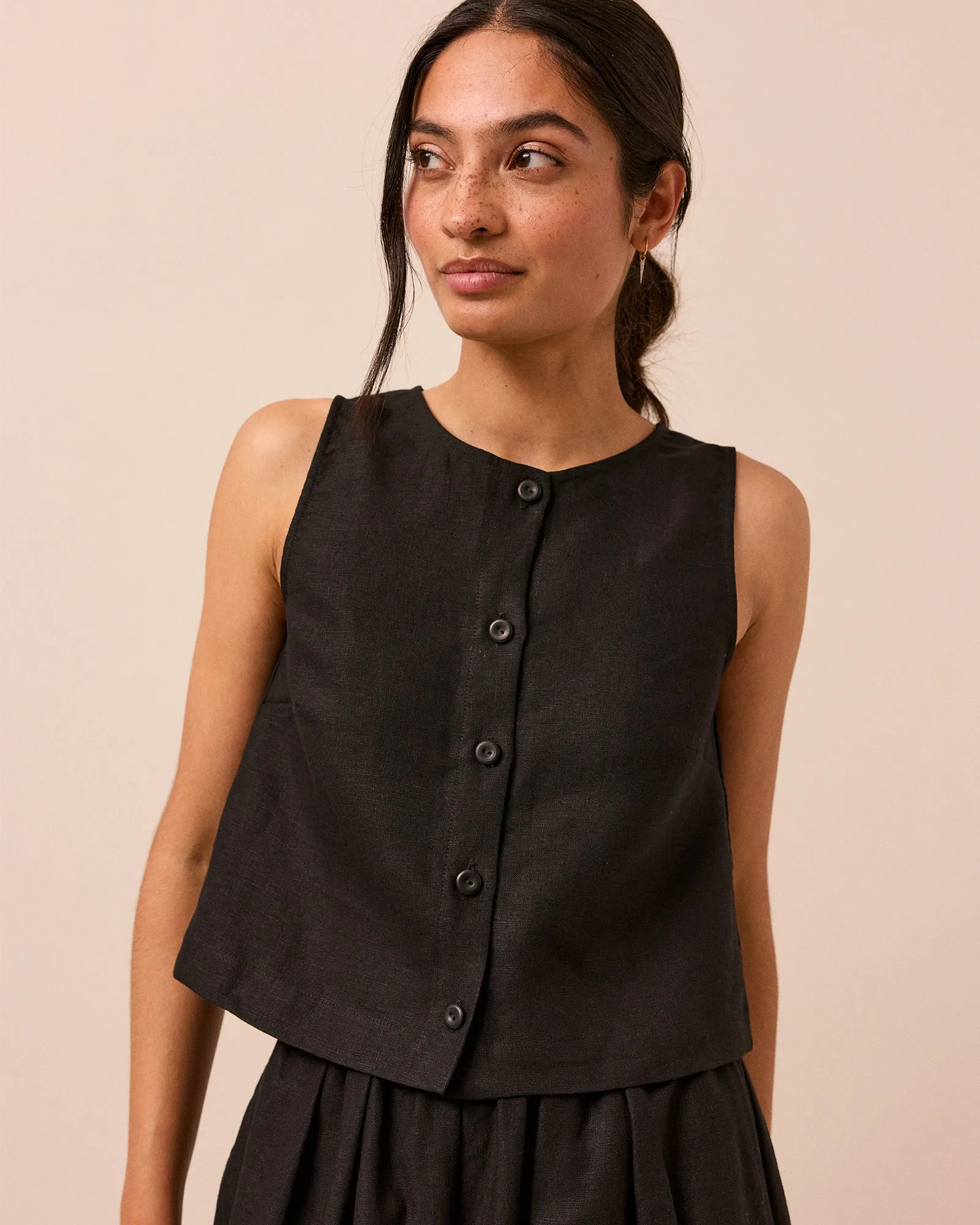 Elodie Black Linen Top sold by Beyond Nine