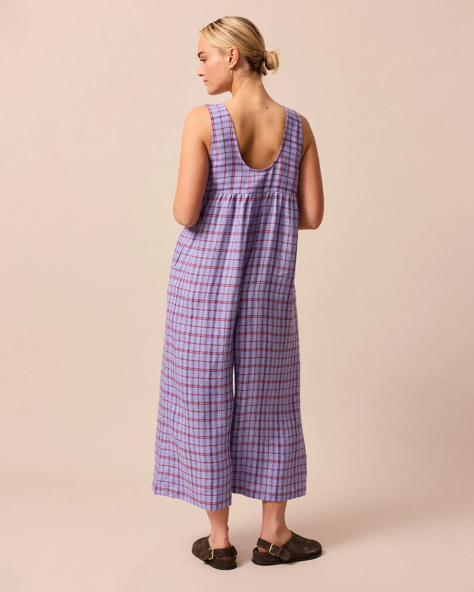 Savannah Parma Violet Plaid Linen Jumpsuit sold by Beyond Nine product image thumbnail 4