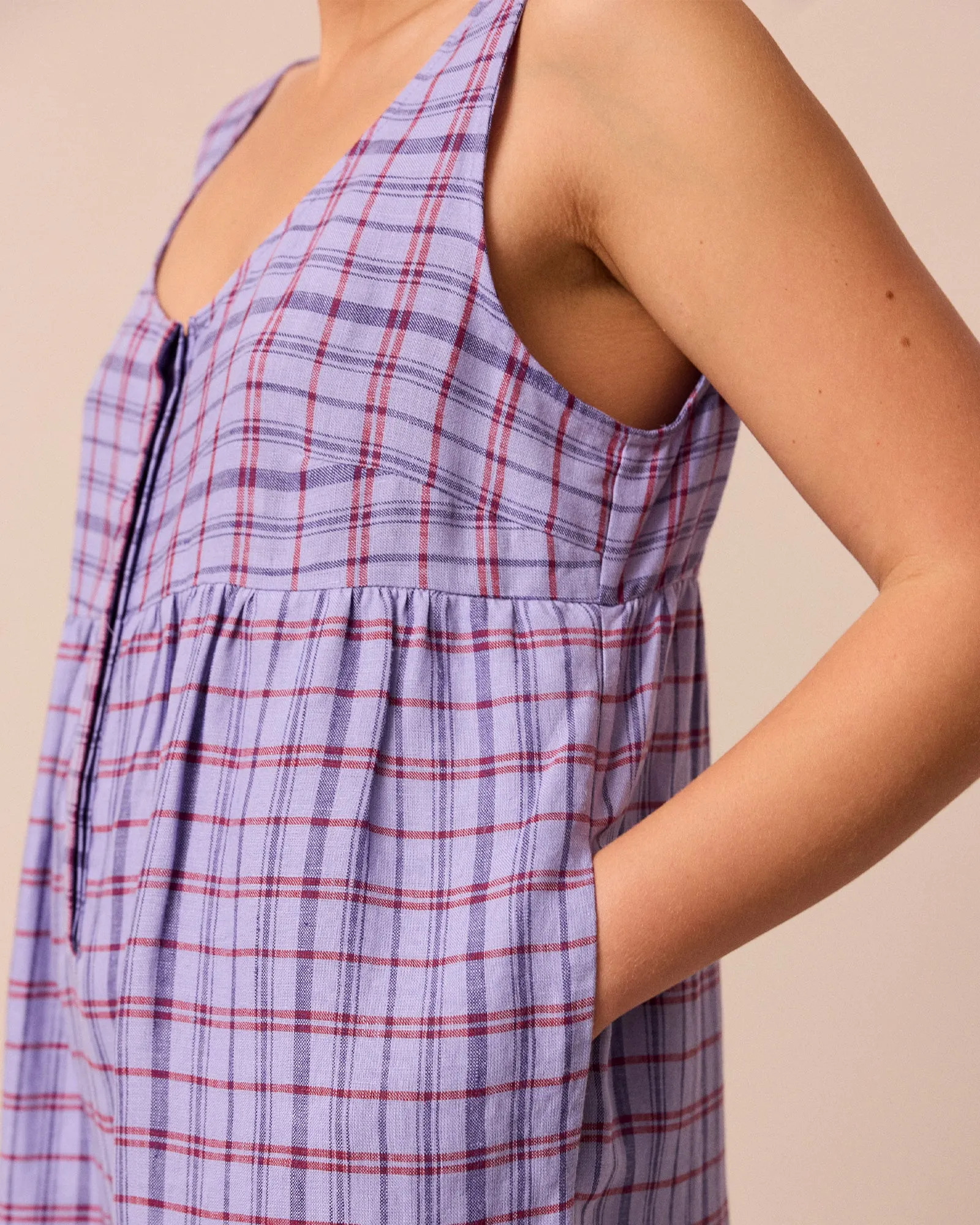 Savannah Parma Violet Plaid Linen Jumpsuit sold by Beyond Nine product image thumbnail 2