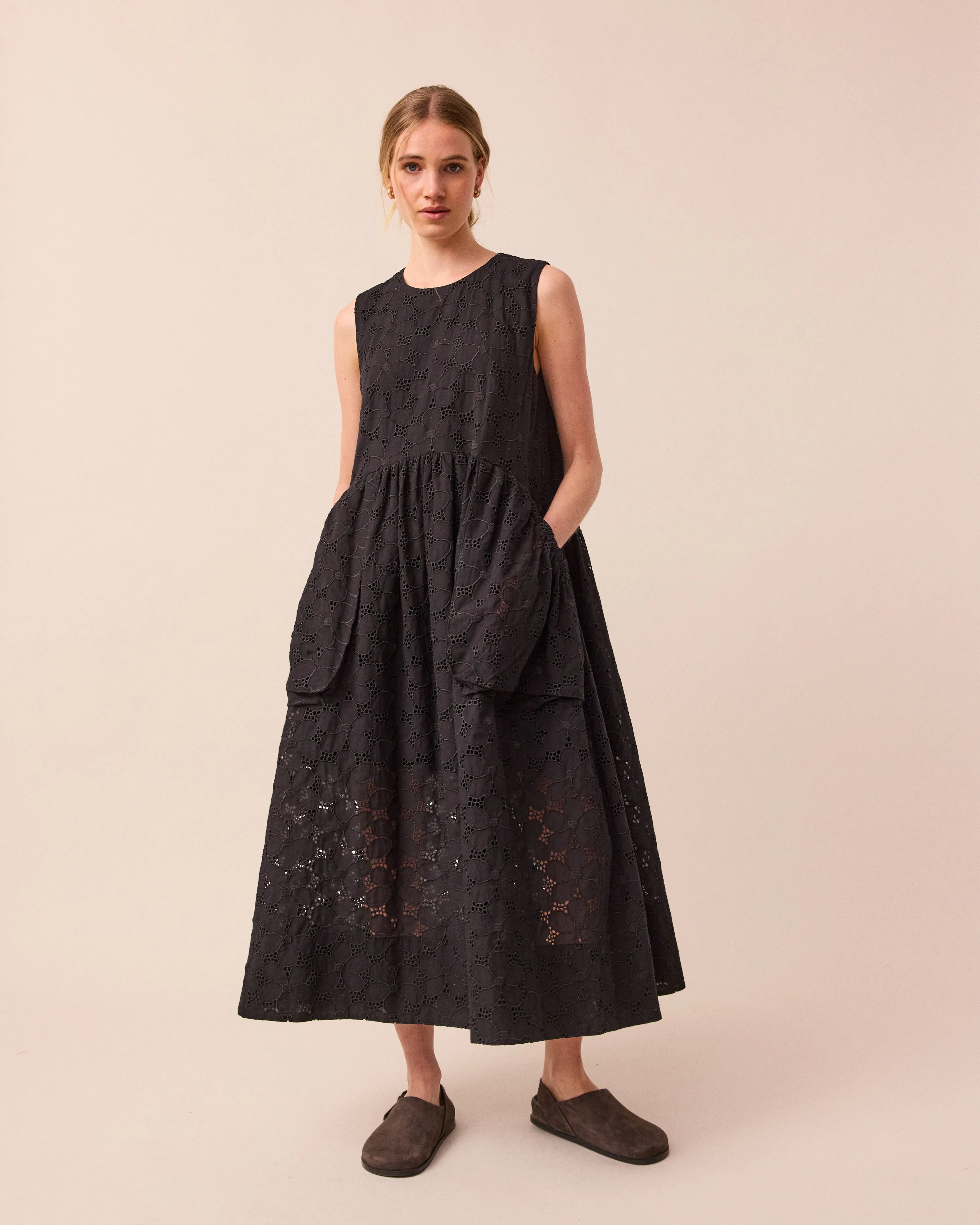Darcy Black Broderie Dress sold by Beyond Nine