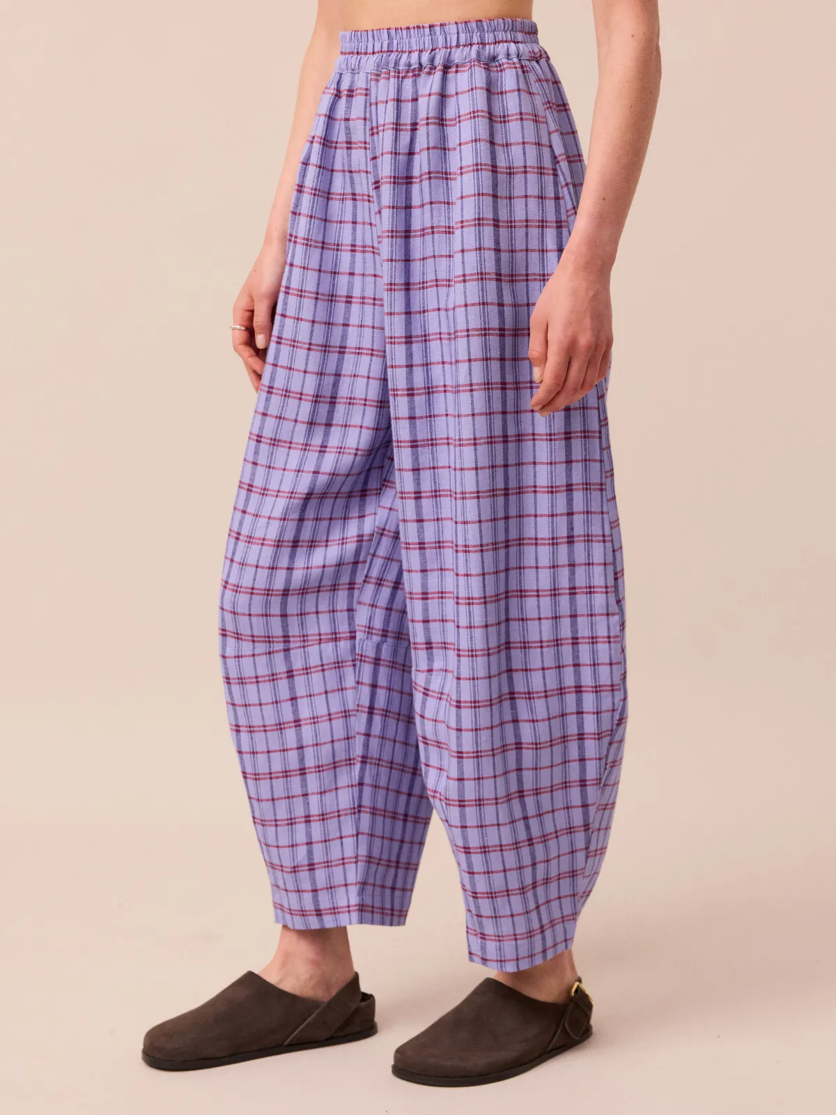 Daisy Parma Violet Plaid Linen Trousers sold by Beyond Nine