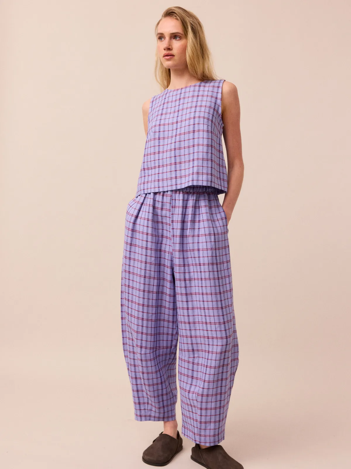 Daisy Parma Violet Plaid Linen Trousers sold by Beyond Nine product image thumbnail 2