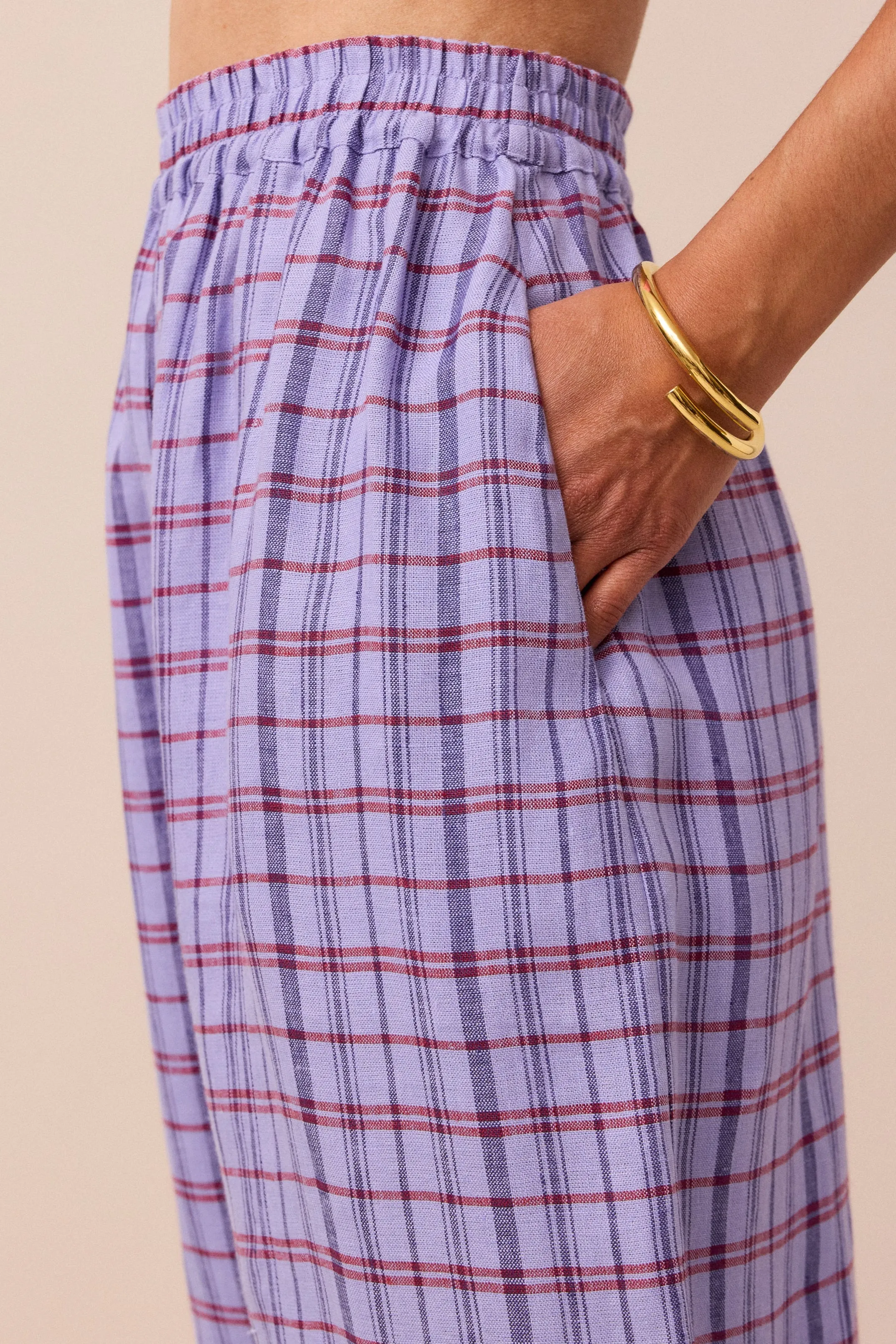 Mabel Parma Violet Plaid Linen Trousers sold by Beyond Nine product image thumbnail 3