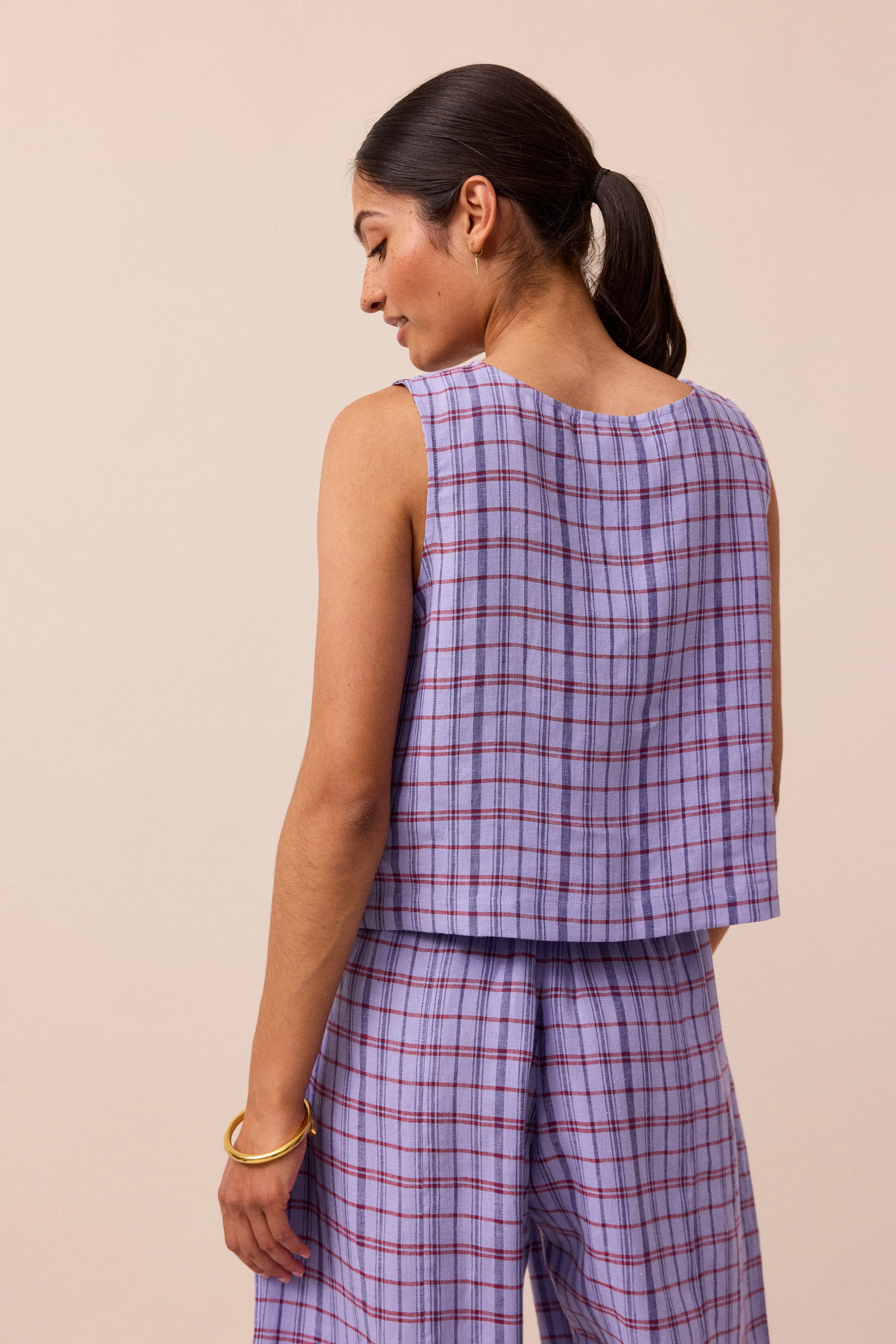 Esme Parma Violet Plaid Linen Top sold by Beyond Nine product image thumbnail 4