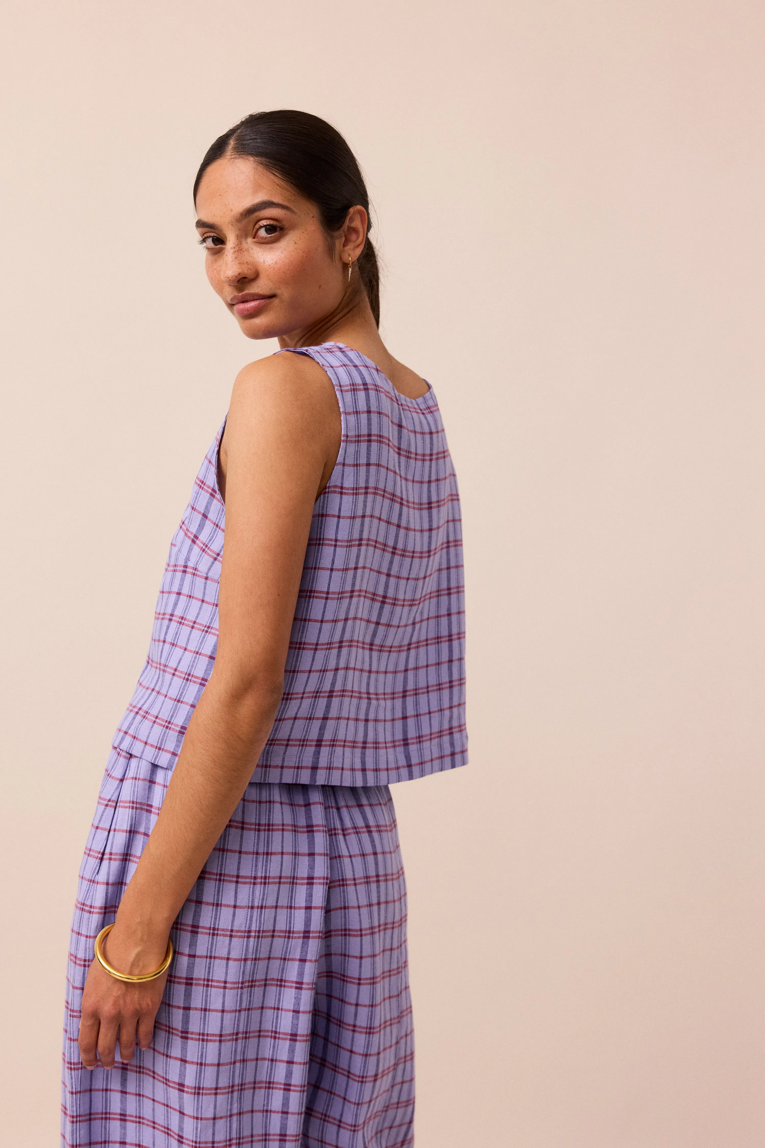 Esme Parma Violet Plaid Linen Top sold by Beyond Nine product image thumbnail 3