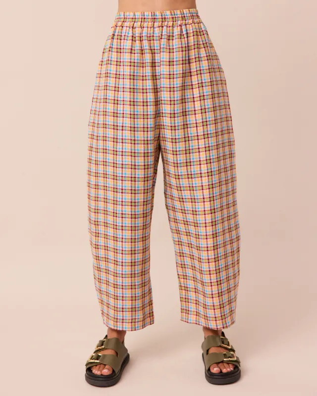 Mabel Picnic Plaid Linen Trousers sold by Beyond Nine