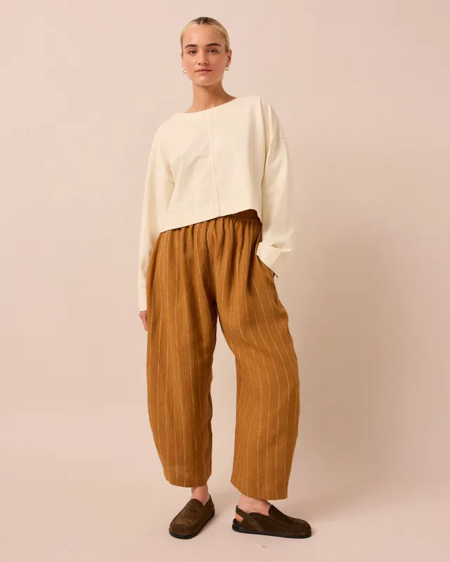 Mabel Honey Pinstripe Linen Trousers sold by Beyond Nine
