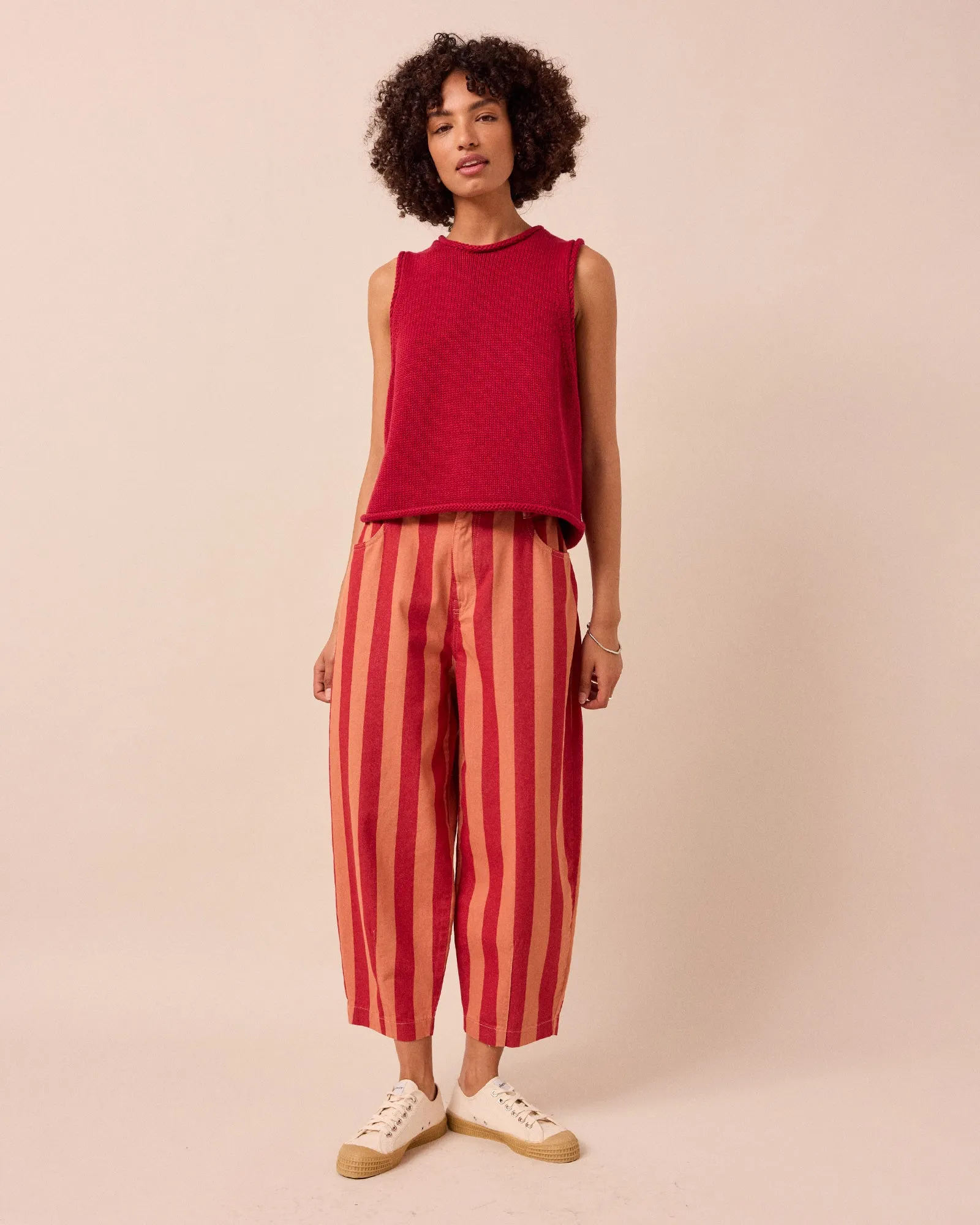Remi Peach & Russet Stripe Denim Trousers sold by Beyond Nine