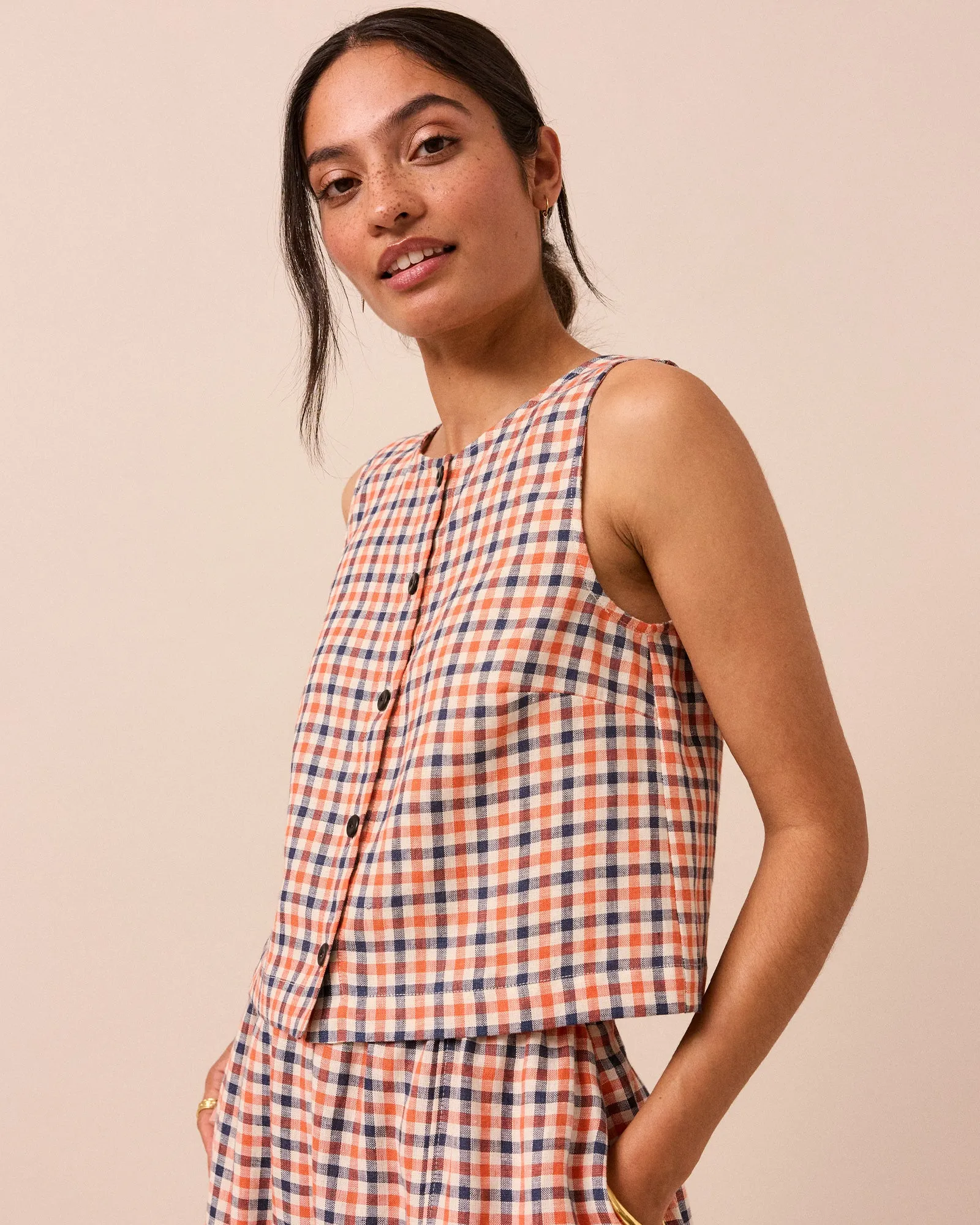 Elodie Riviera Gingham Linen Top sold by Beyond Nine product image thumbnail 4