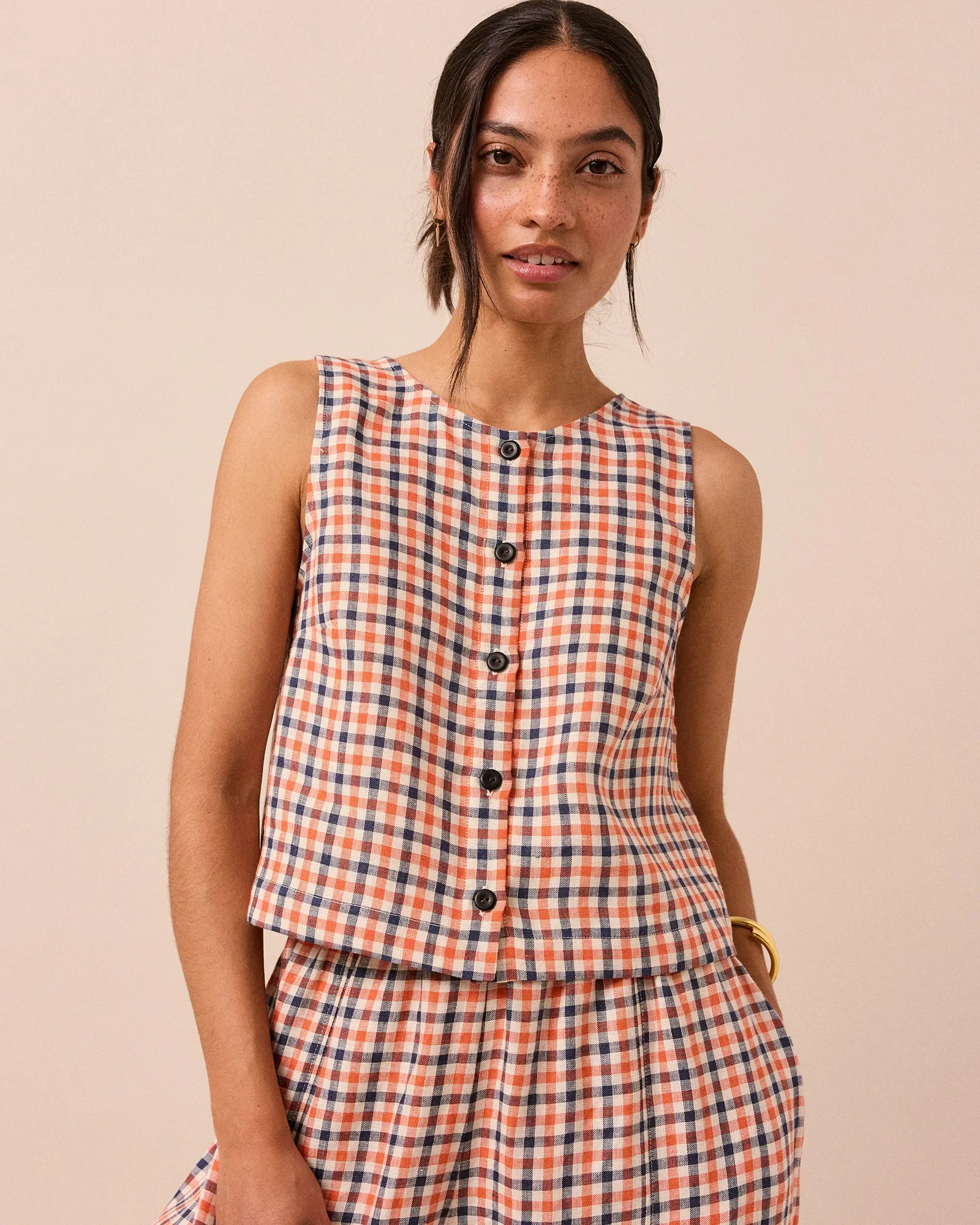 Elodie Riviera Gingham Linen Top sold by Beyond Nine
