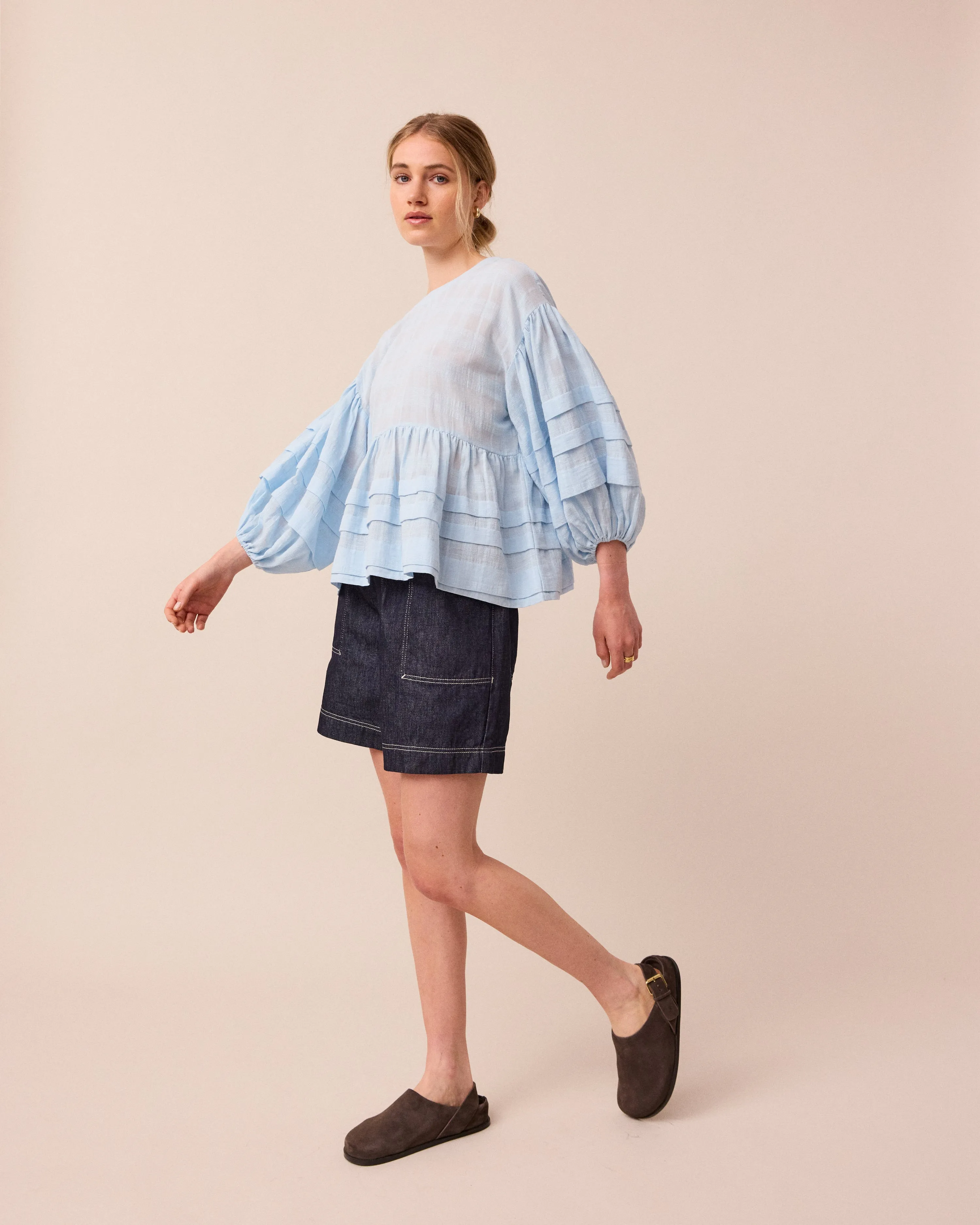 Simone Sky Blue Cotton Top sold by Beyond Nine