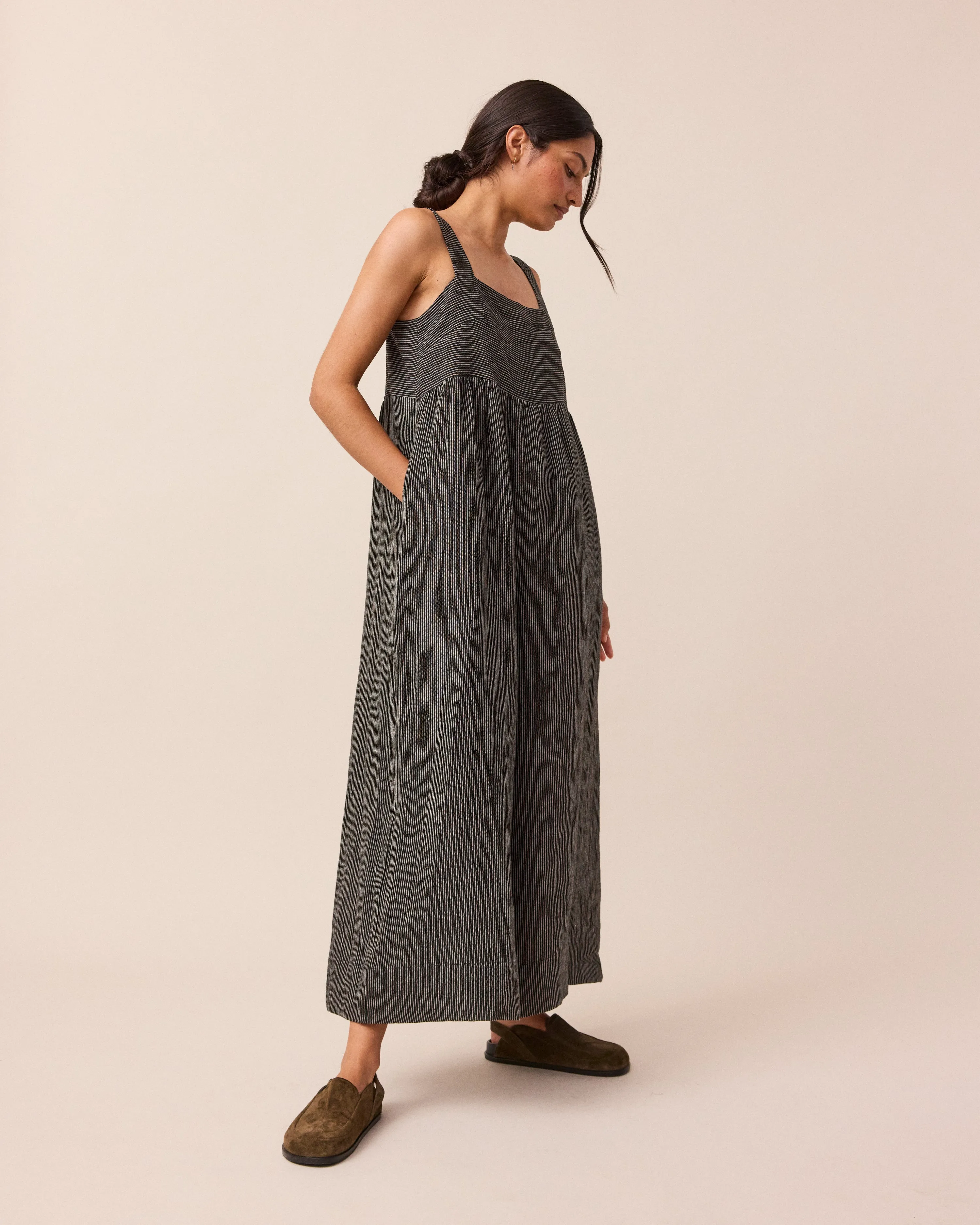 Cari Black & Ecru Pencil Stripe Linen Jumpsuit sold by Beyond Nine product image thumbnail 2