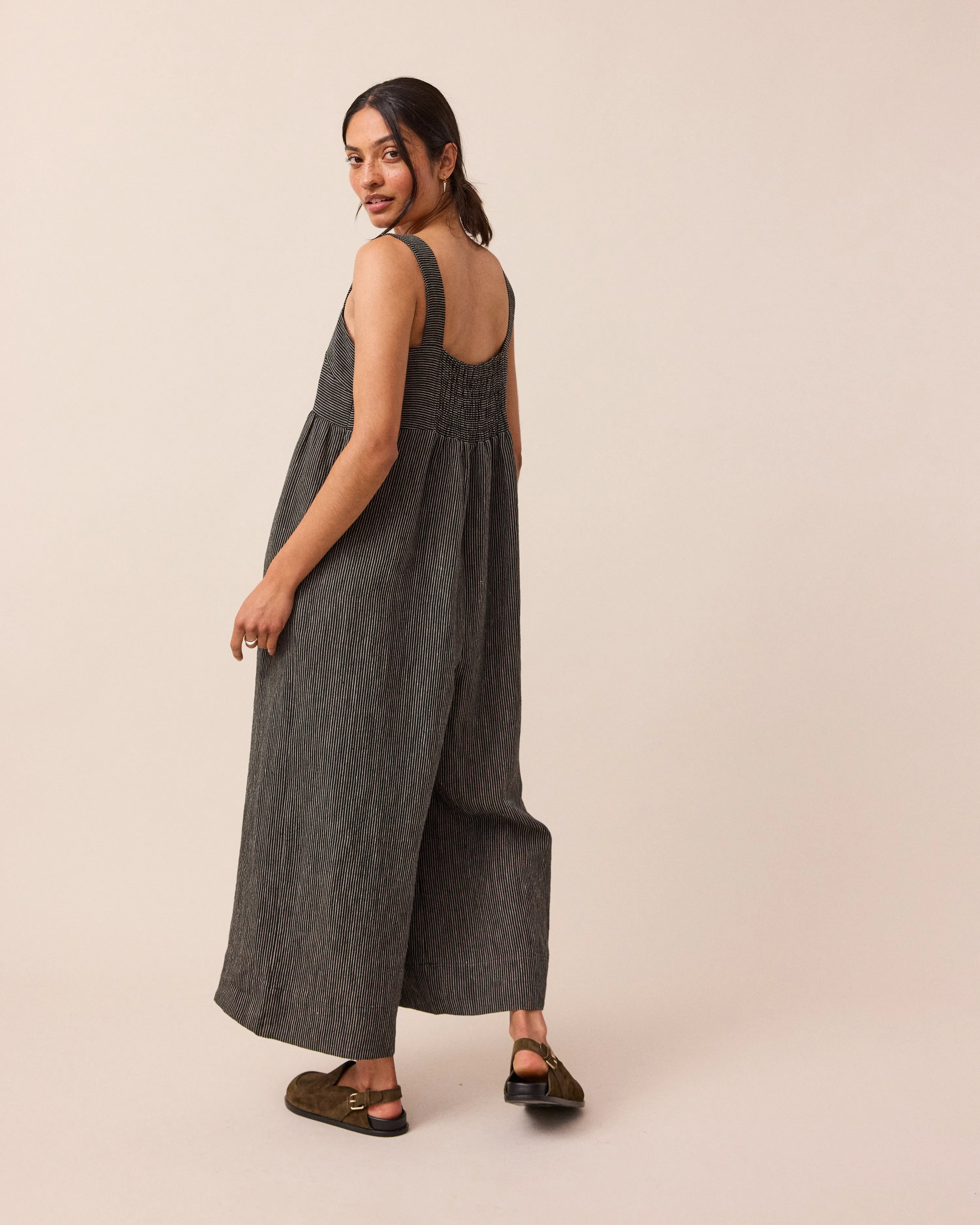Cari Black & Ecru Pencil Stripe Linen Jumpsuit sold by Beyond Nine product image thumbnail 4