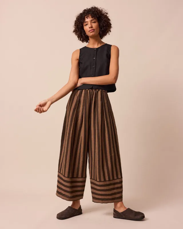 Bobbi Walnut Stripe Linen Trousers sold by Beyond Nine