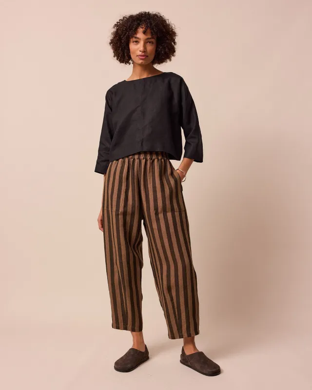 Huxley Walnut Stripe Linen Trousers sold by Beyond Nine