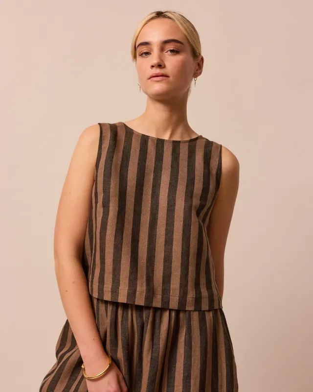 Esme Walnut Stripe Linen Top sold by Beyond Nine