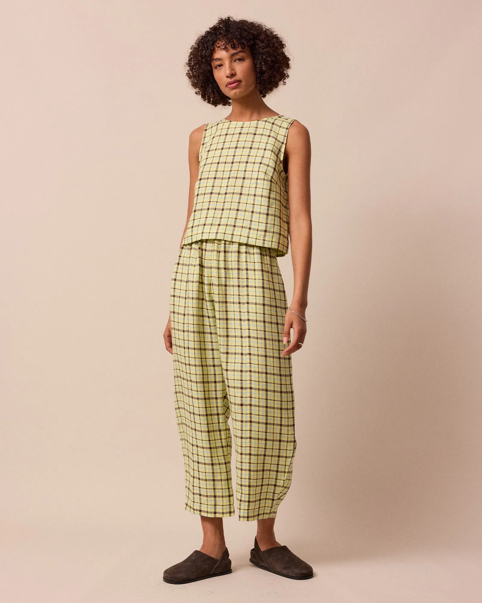 Esme Matcha Plaid Linen Top sold by Beyond Nine product image thumbnail 3