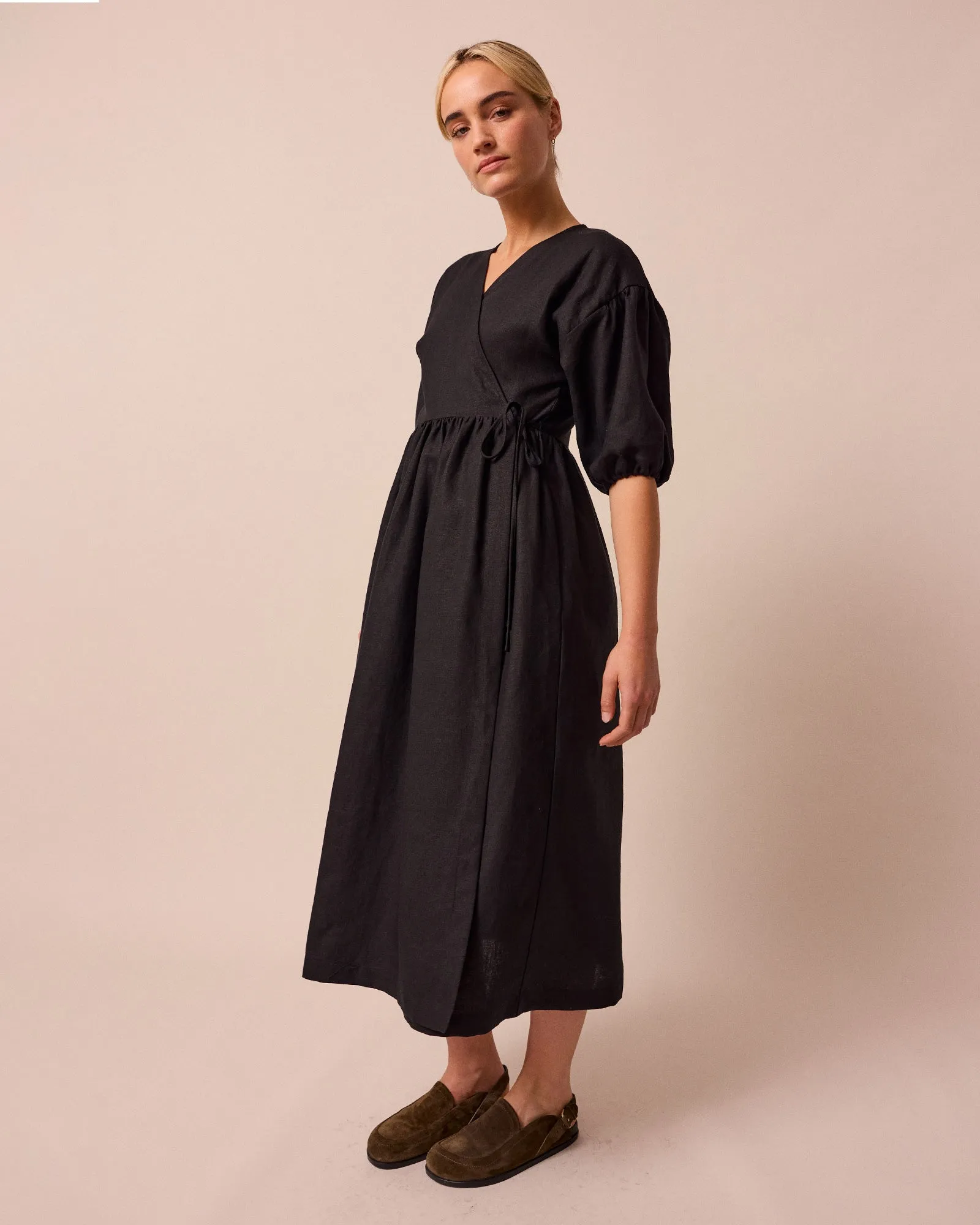 Winnie Black Linen Dress sold by Beyond Nine