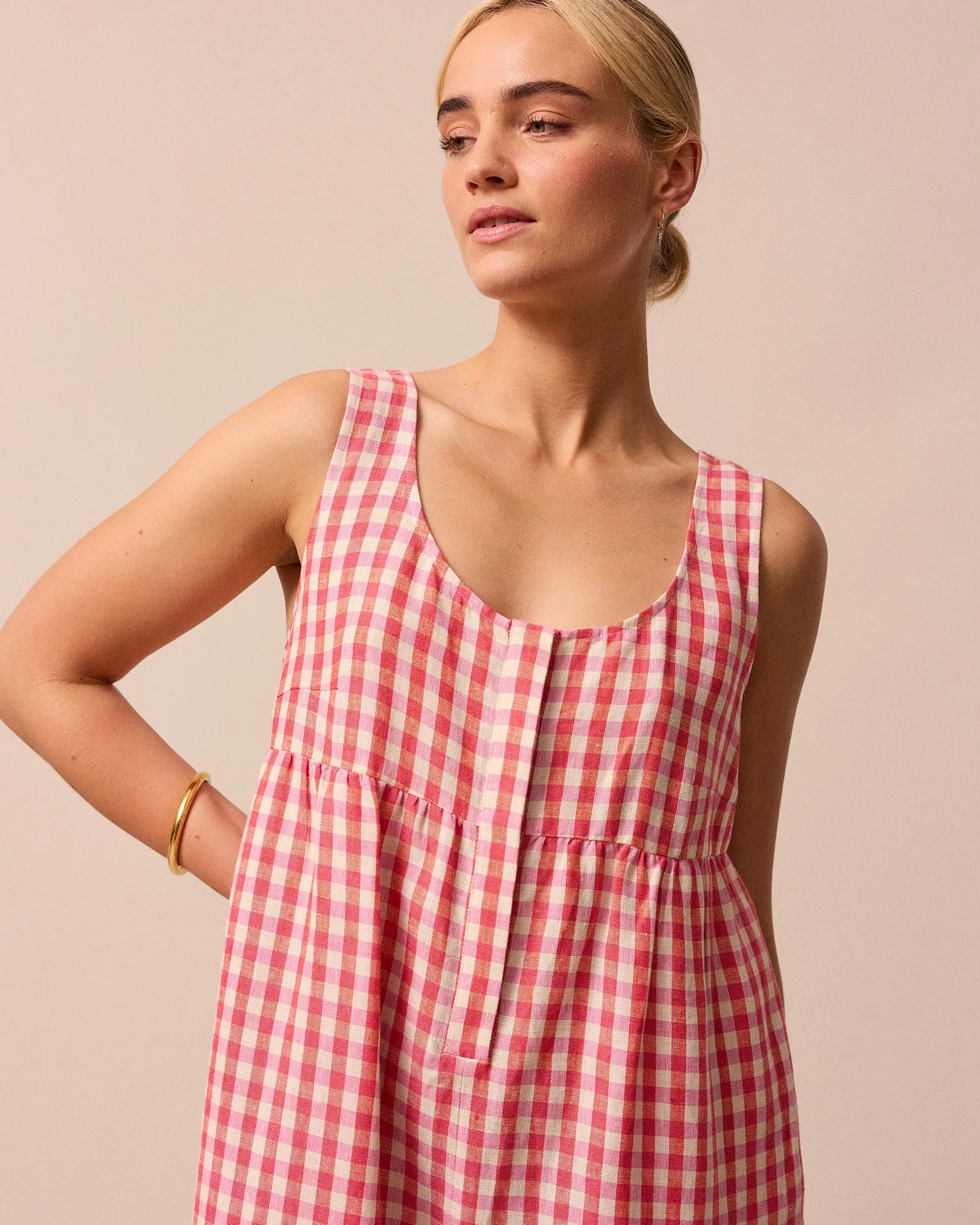 Savannah Pink Check Linen Jumpsuit sold by Beyond Nine product image thumbnail 2