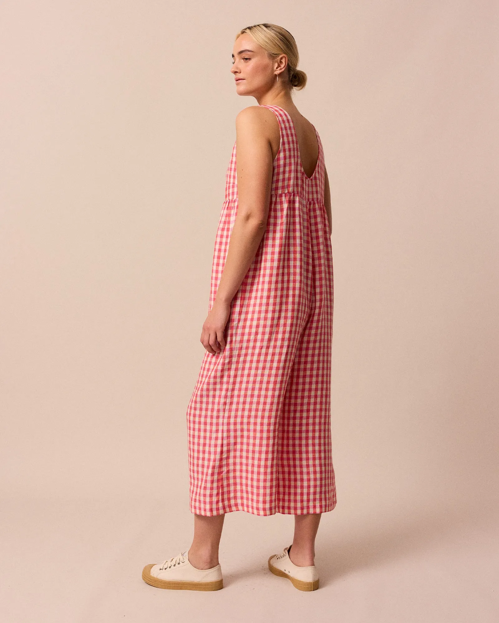 Savannah Pink Check Linen Jumpsuit sold by Beyond Nine product image thumbnail 3