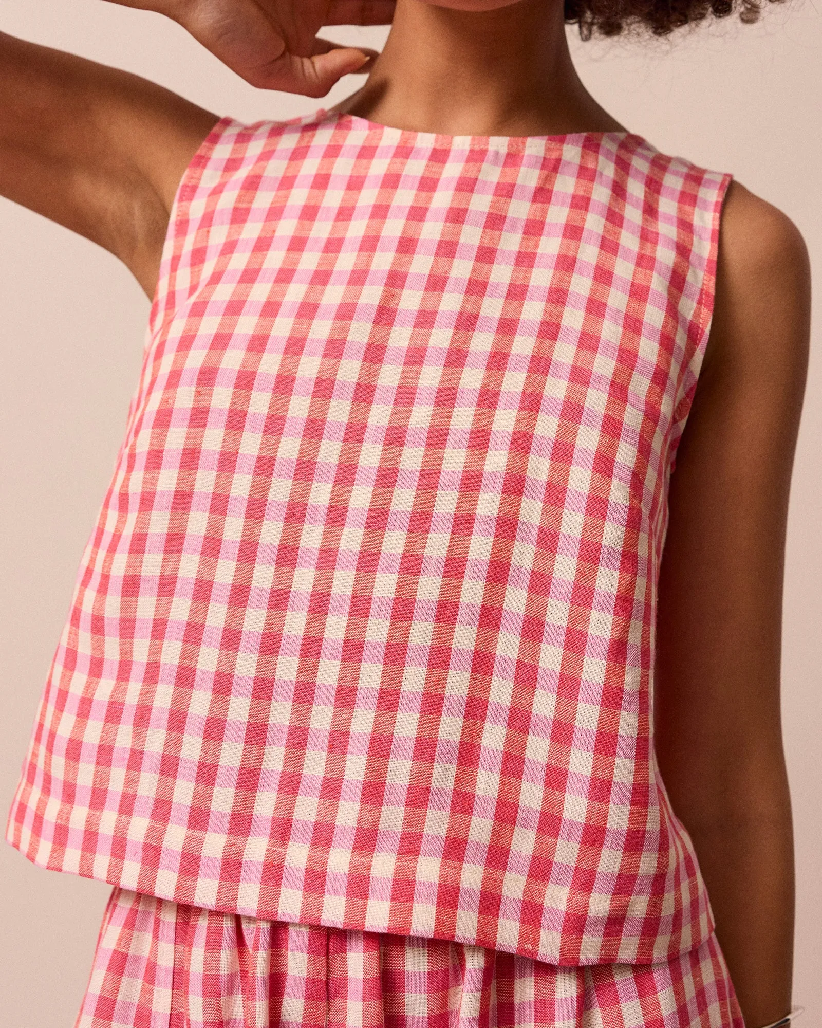 Esme Pink Check Linen Top sold by Beyond Nine product image thumbnail 4