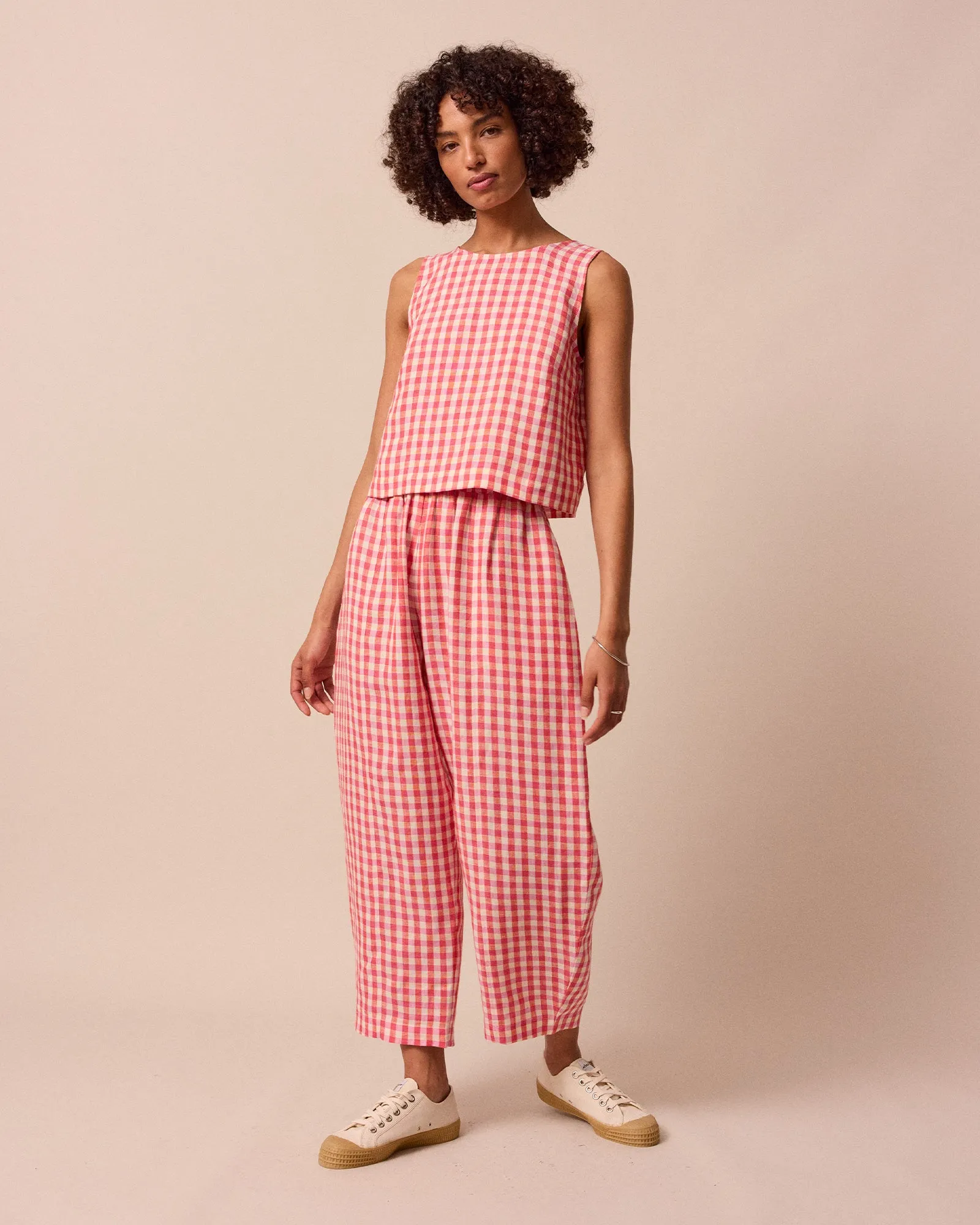 Esme Pink Check Linen Top sold by Beyond Nine product image thumbnail 2