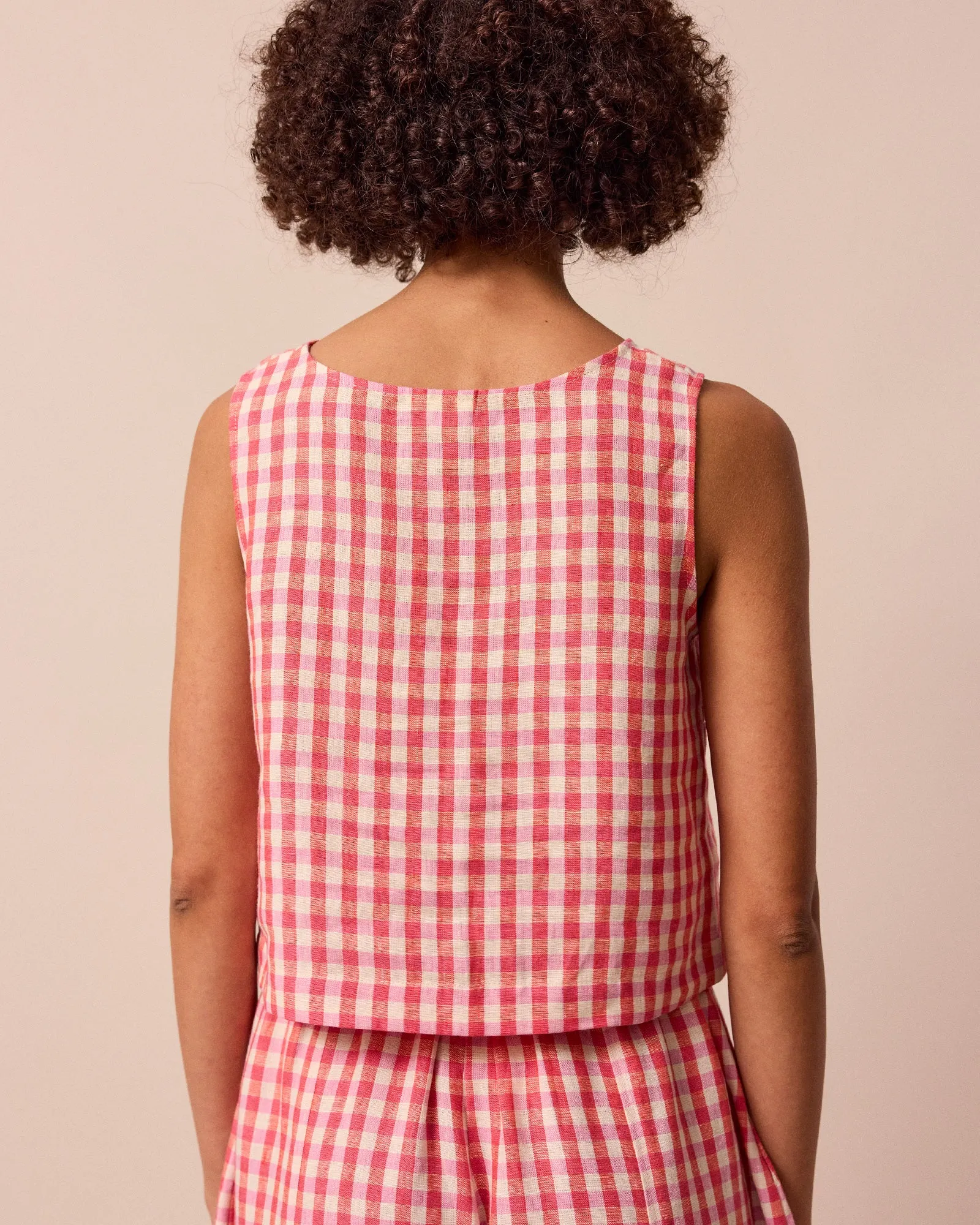 Esme Pink Check Linen Top sold by Beyond Nine product image thumbnail 5