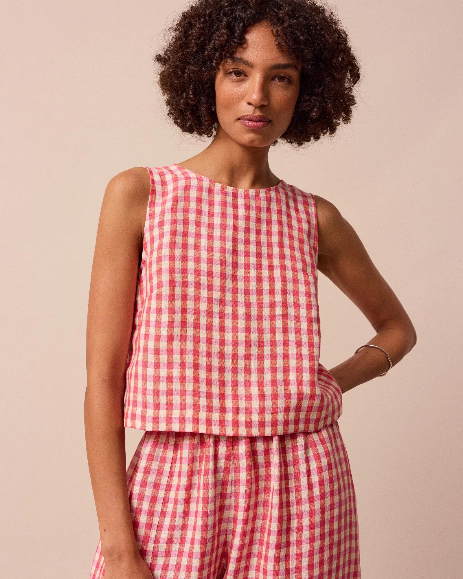 Esme Pink Check Linen Top sold by Beyond Nine