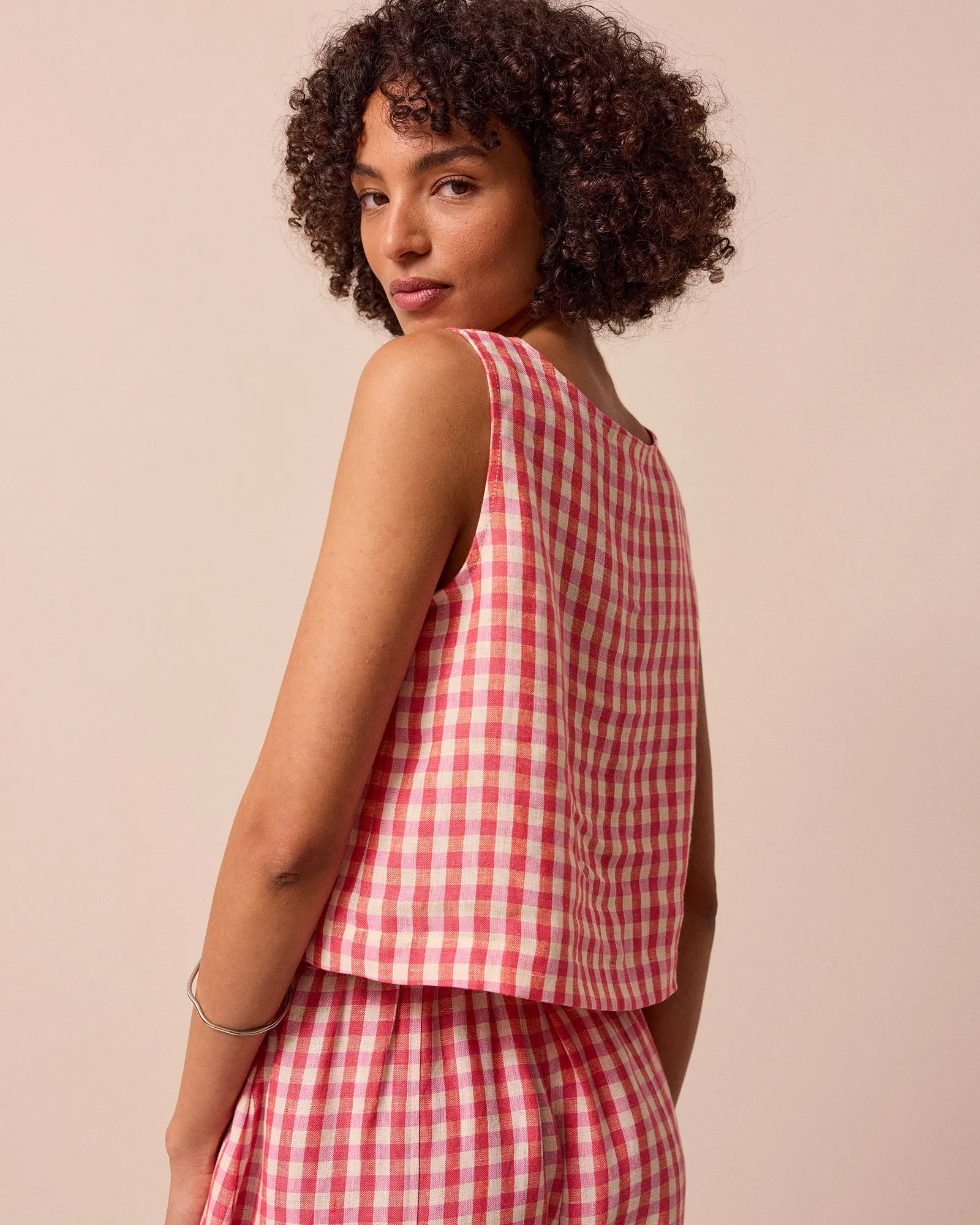 Esme Pink Check Linen Top sold by Beyond Nine product image thumbnail 3