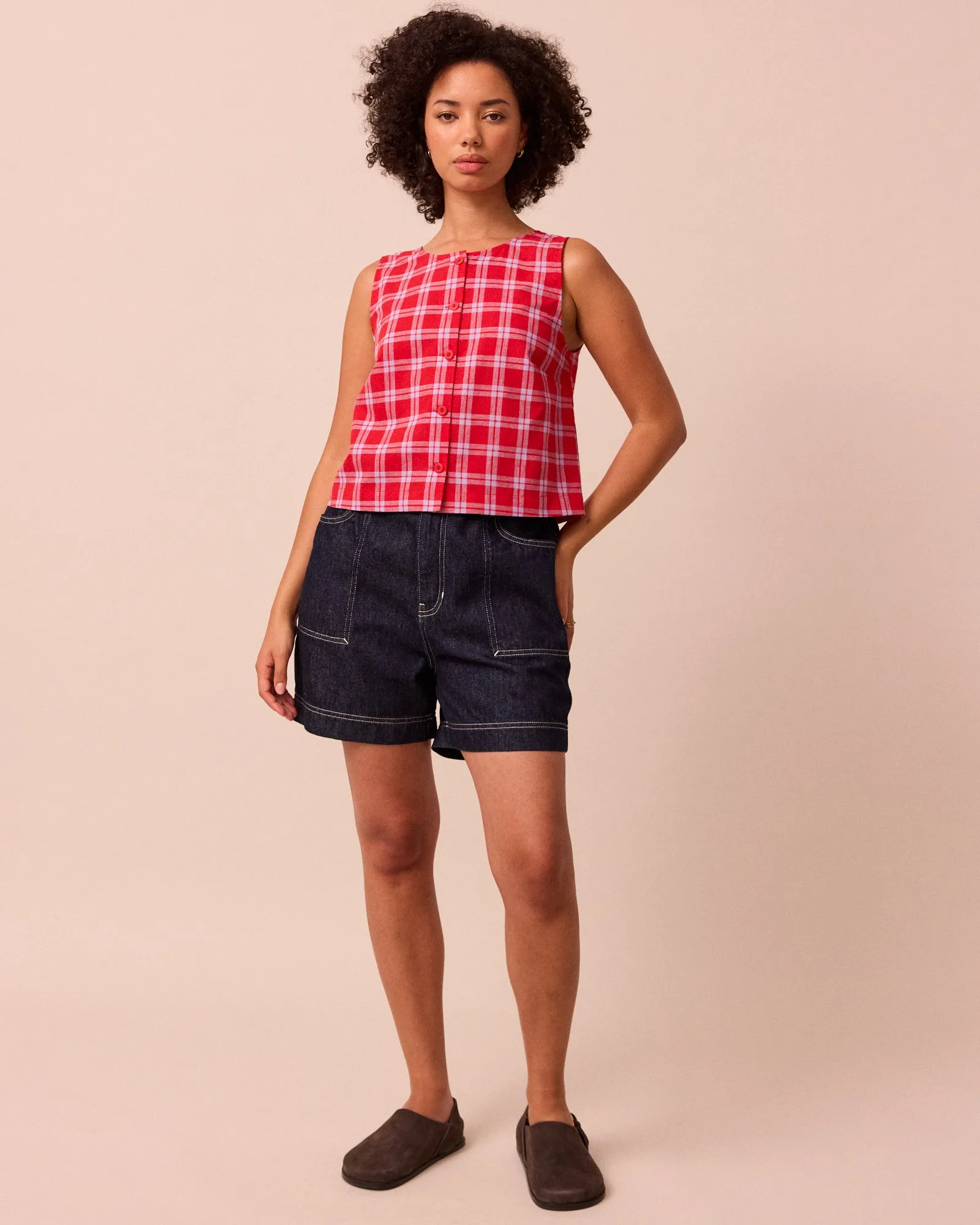 Elodie Cherry Check Cotton Linen Top sold by Beyond Nine product image thumbnail 2