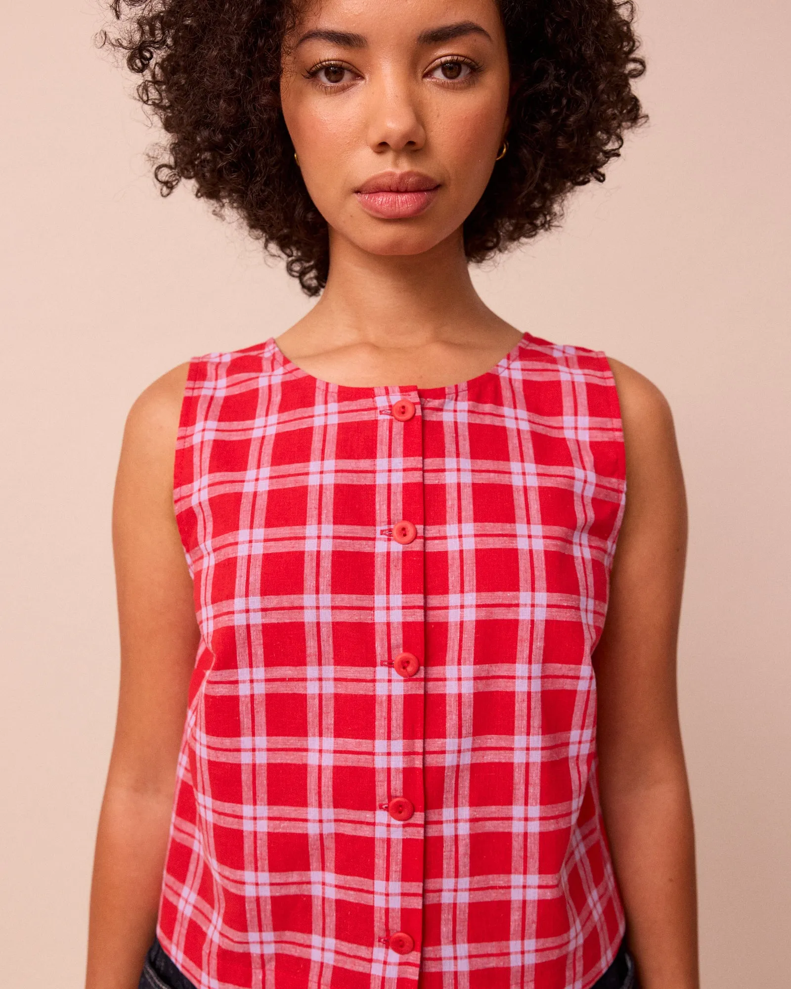 Elodie Cherry Check Cotton Linen Top sold by Beyond Nine product image thumbnail 4