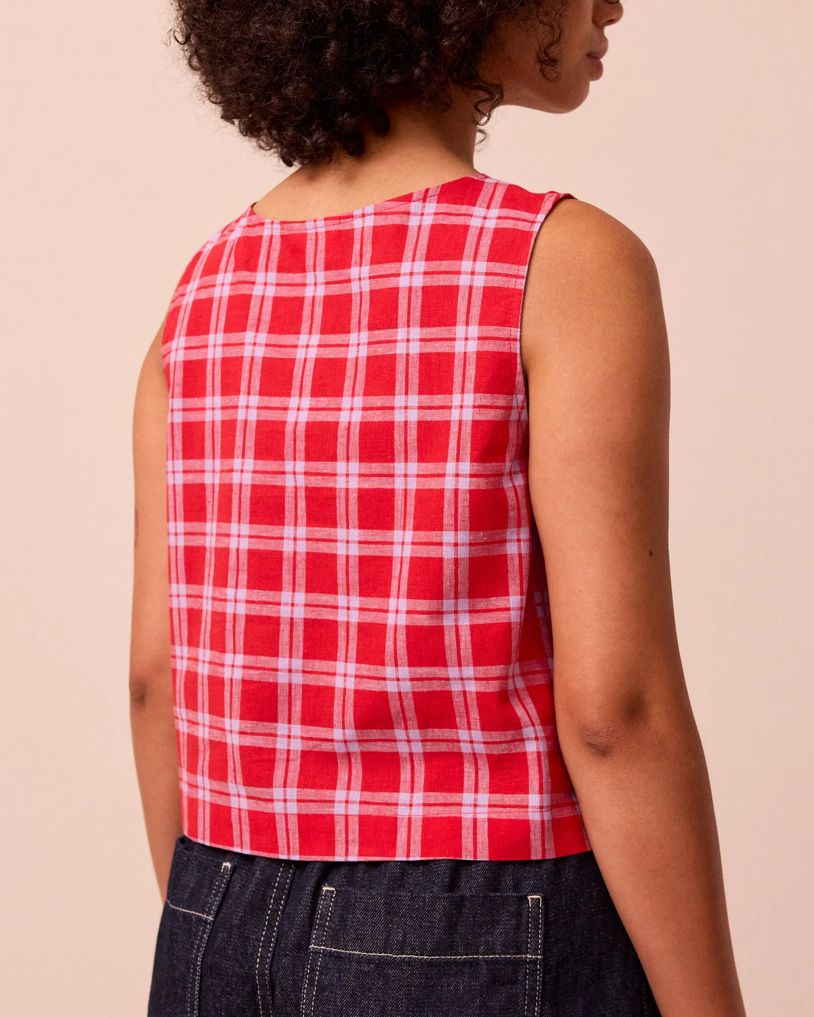 Elodie Cherry Check Cotton Linen Top sold by Beyond Nine product image thumbnail 5