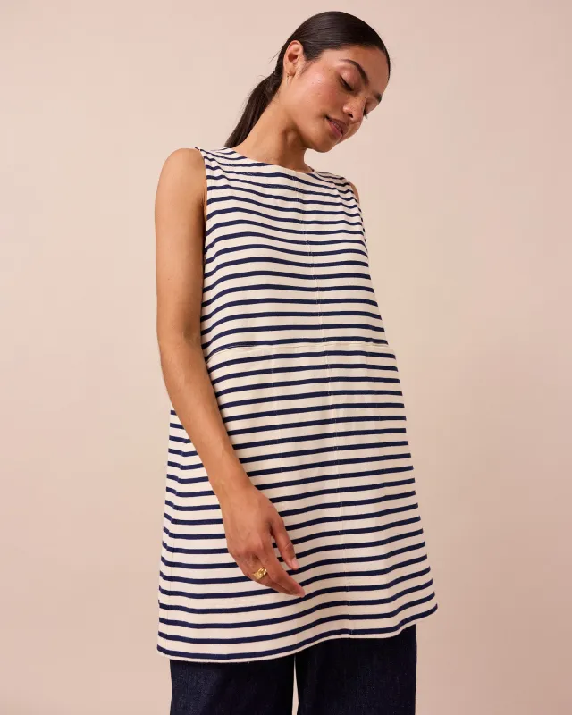 Bree Ecru & Navy Stripe Jersey Tunic made by Beyond Nine