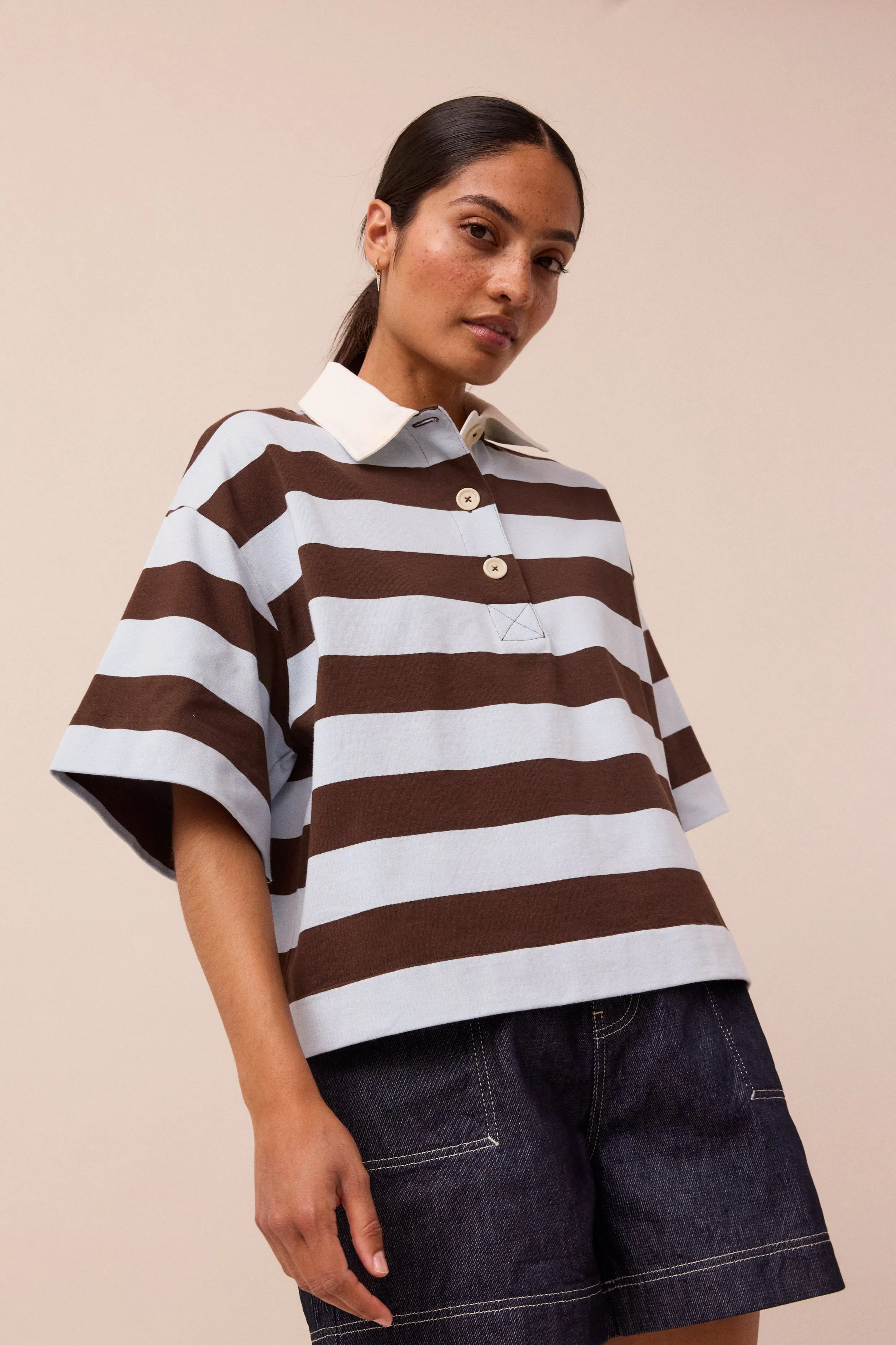 Ralph Sky Blue & Chocolate Stripe Jersey Rugby Top sold by Beyond Nine