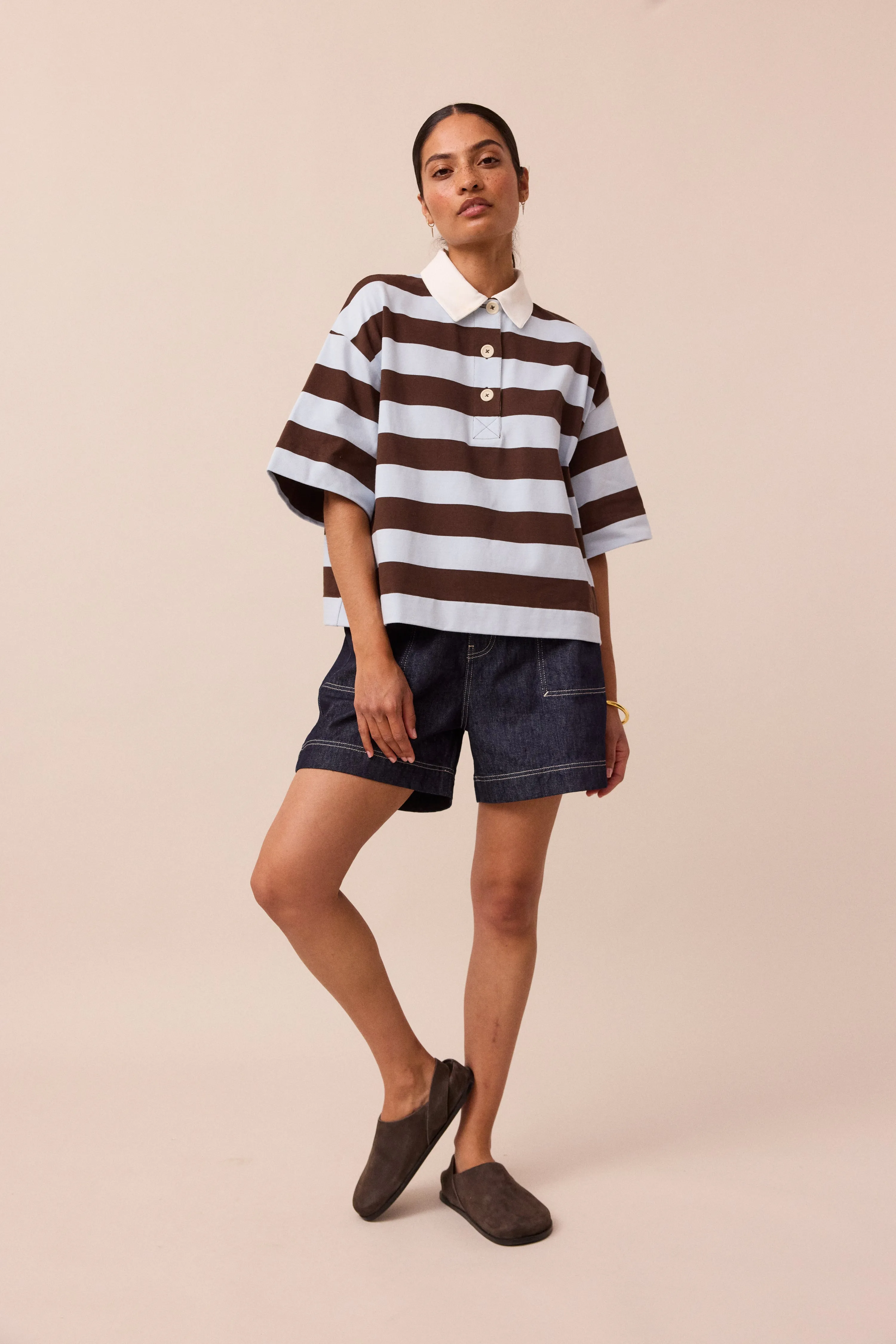 Ralph Sky Blue & Chocolate Stripe Jersey Rugby Top sold by Beyond Nine product image thumbnail 2