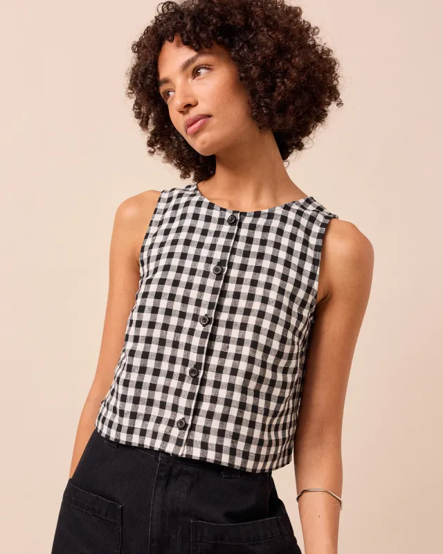 Elodie Black & White Gingham Linen Top sold by Beyond Nine