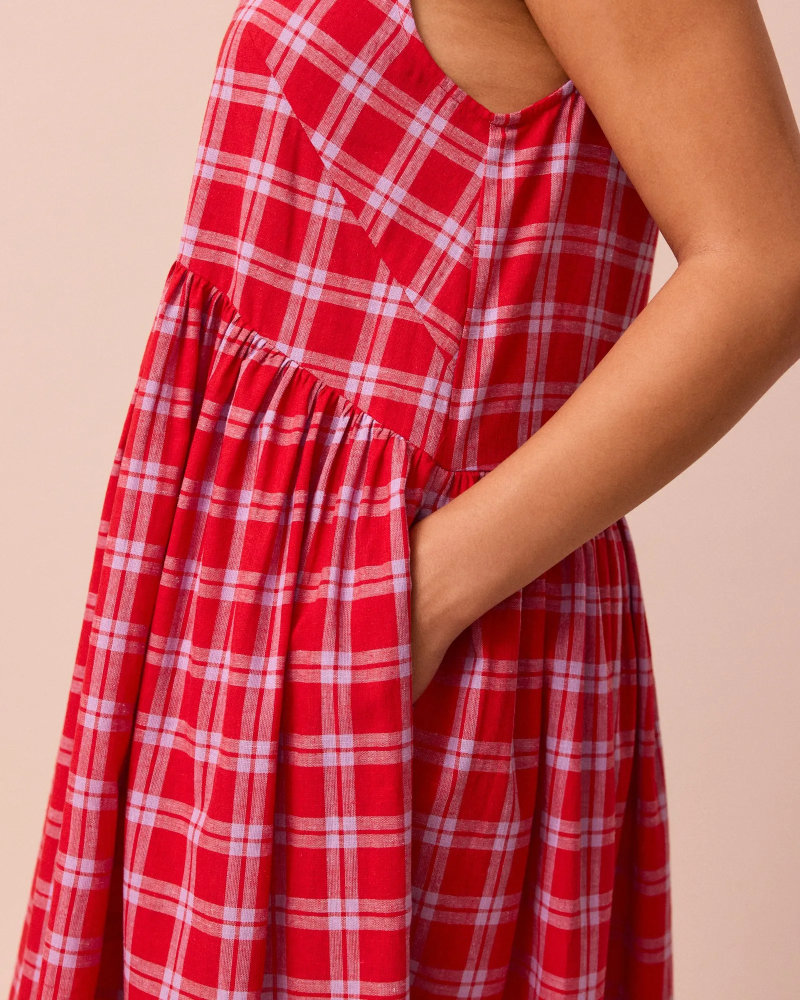 Dakota Cherry Check Cotton Linen Dress sold by Beyond Nine product image thumbnail 5