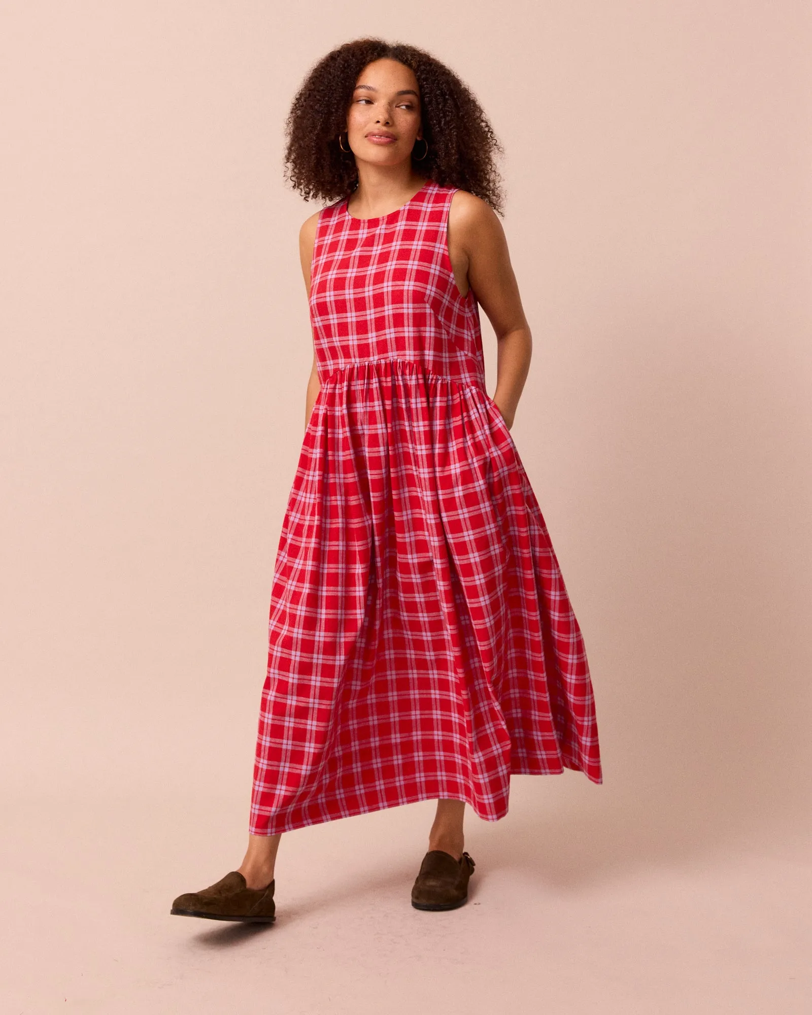 Dakota Cherry Check Cotton Linen Dress sold by Beyond Nine