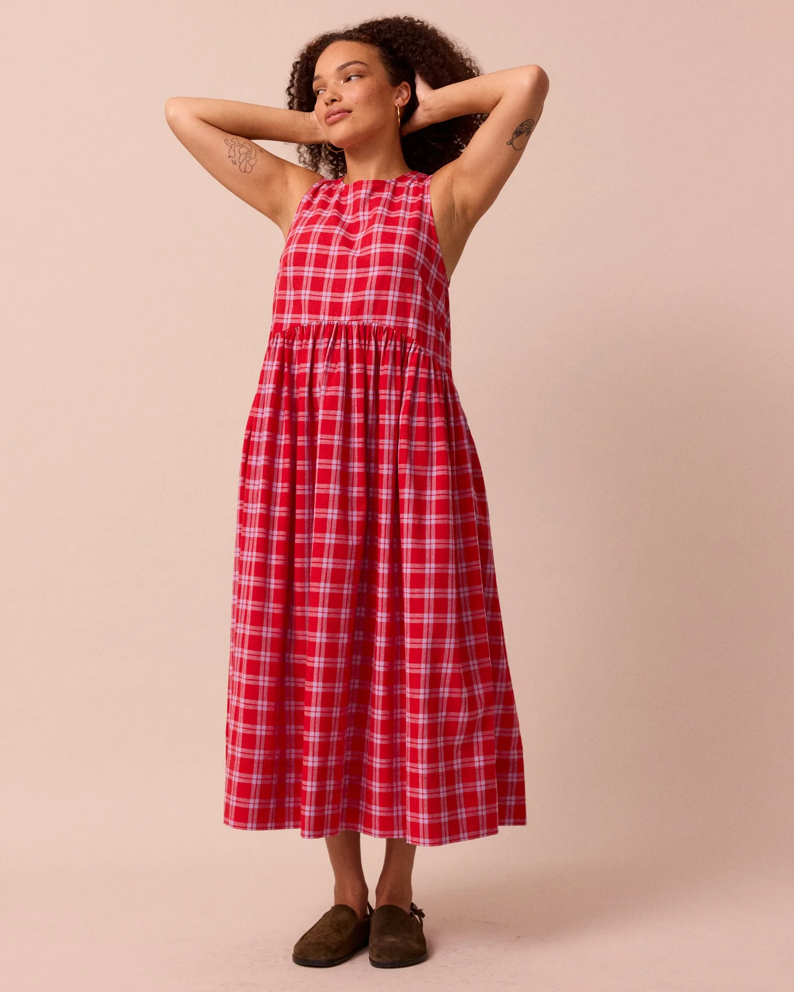 Dakota Cherry Check Cotton Linen Dress sold by Beyond Nine product image thumbnail 4
