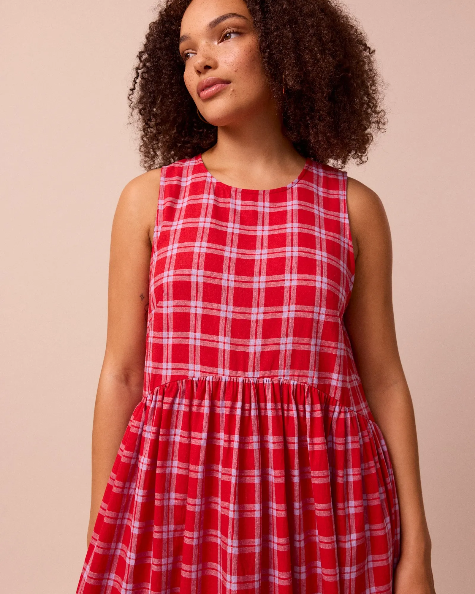 Dakota Cherry Check Cotton Linen Dress sold by Beyond Nine product image thumbnail 2